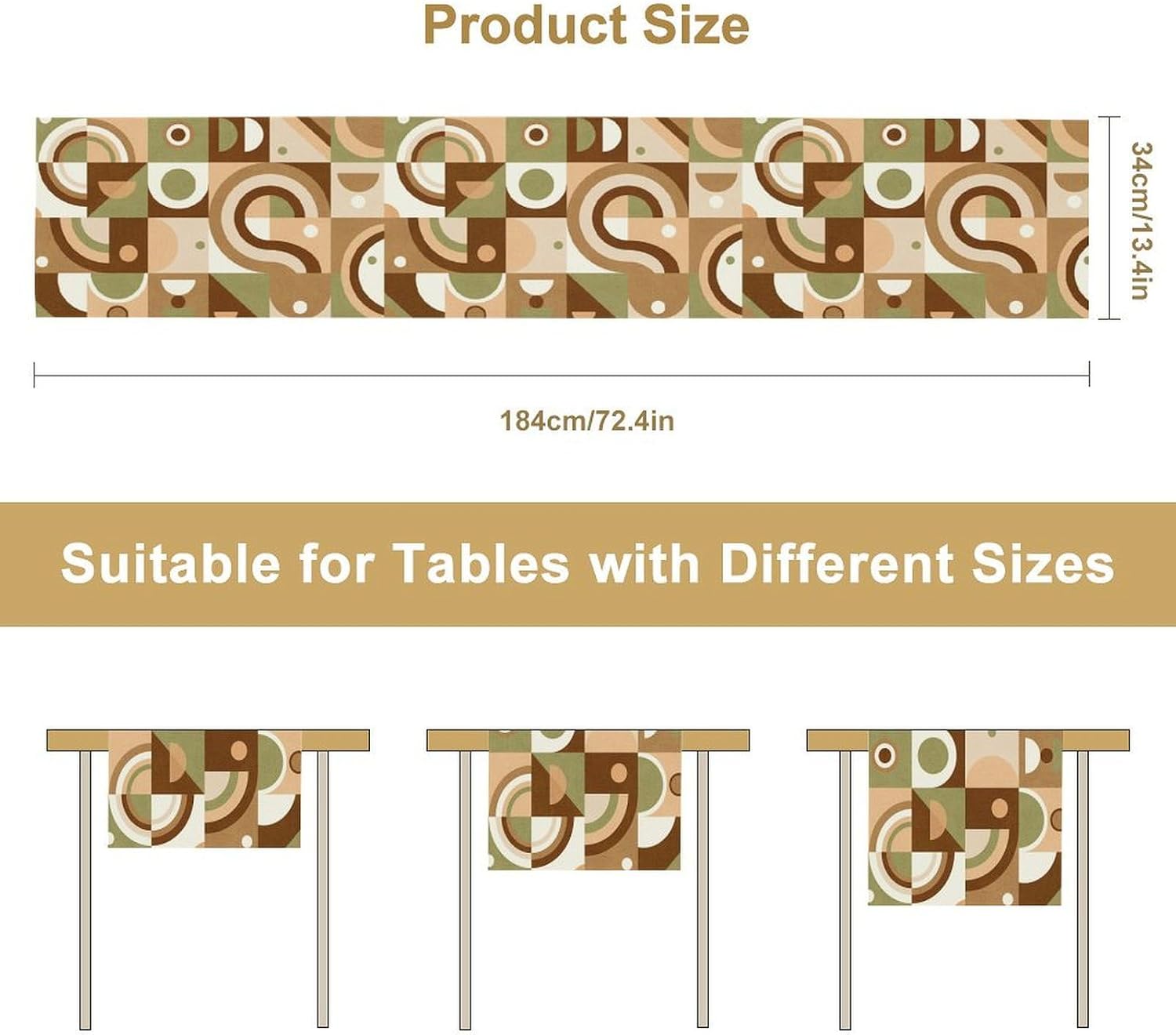 Mid Century Kitchen Table Runner,Abstract Aesthetic Geometric Mid Century Retro Modern Patterns Printed Linen Table