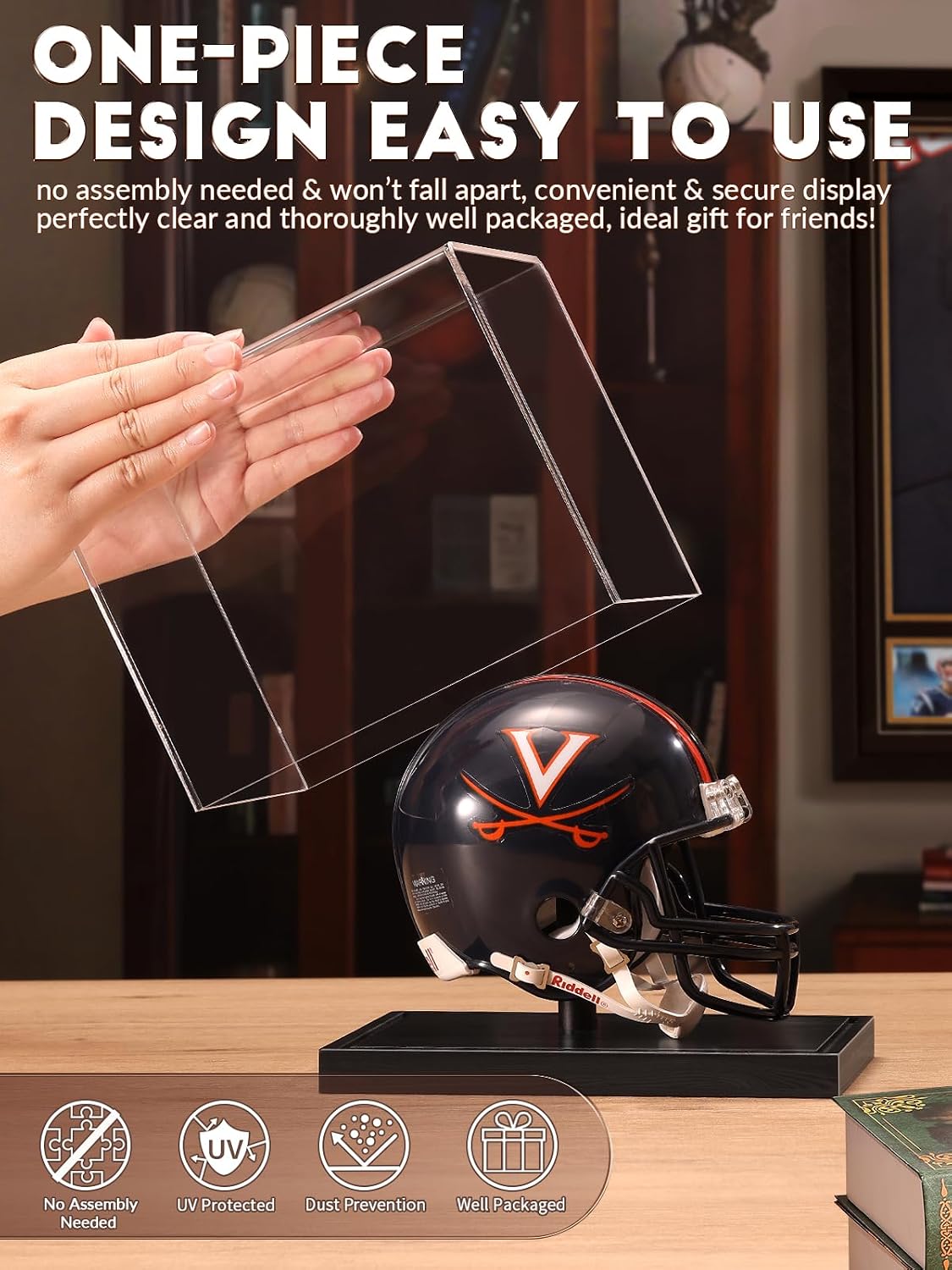 Mini Helmet Display Case, Acrylic Clear 1/2 Football Baseball Helmet Showcase, UV Protection Souvenirs and Collectibles