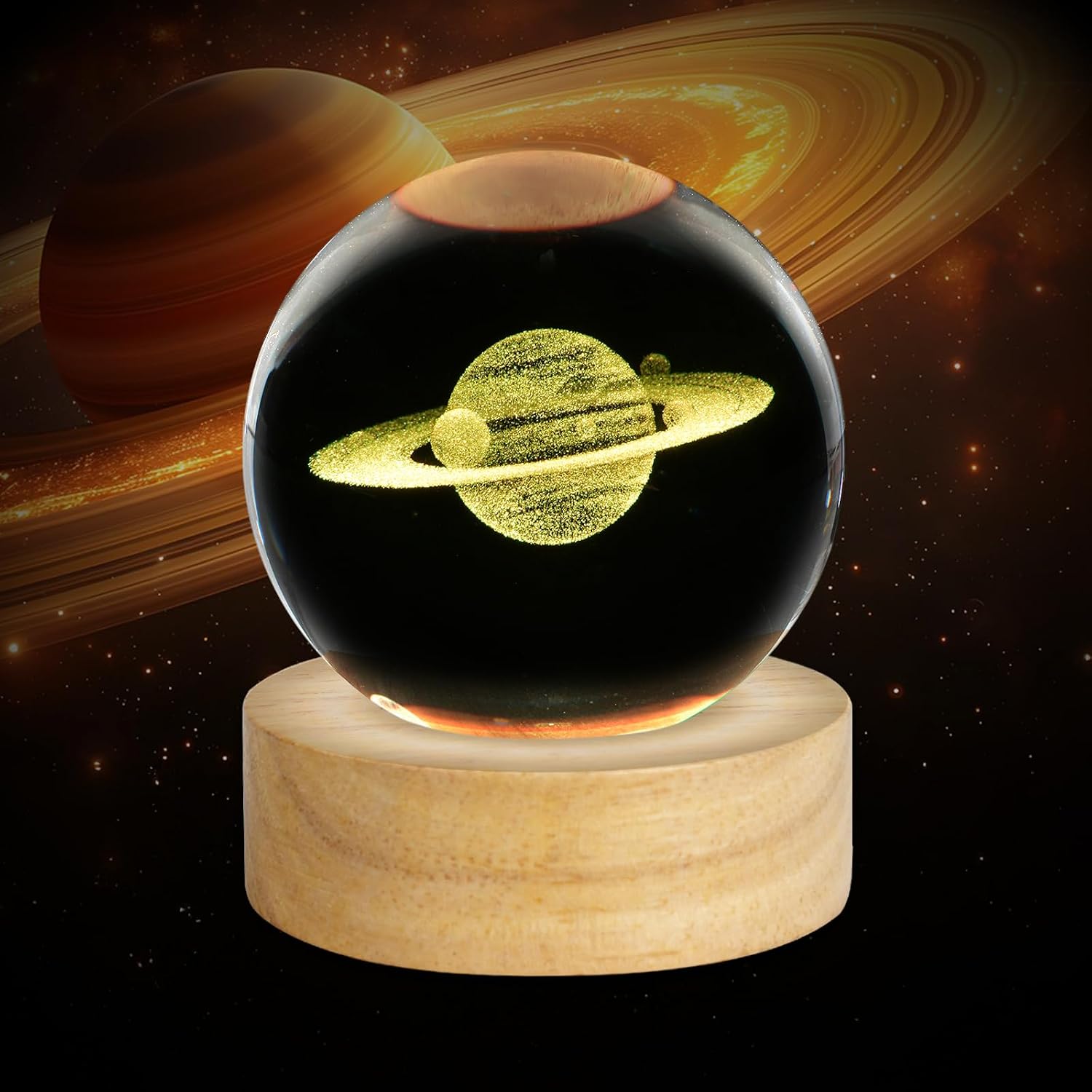 3D Crystal Ball Night Light Planet Glass Sphere Lamps Decor / Saturn / 2.4 Inch