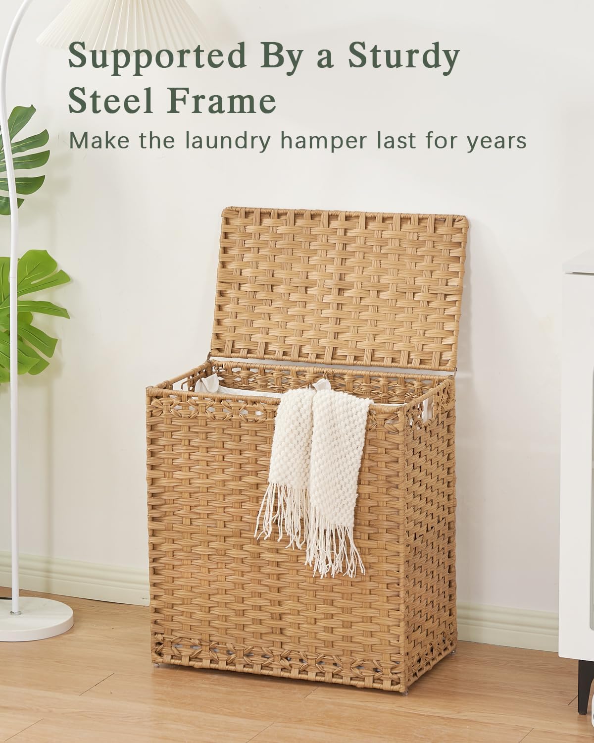Lid Wicker Laundry Basket 112 L Laundry Hampers Handwoven Rattan Clothes Hamper / Natural / 29.6 Gal