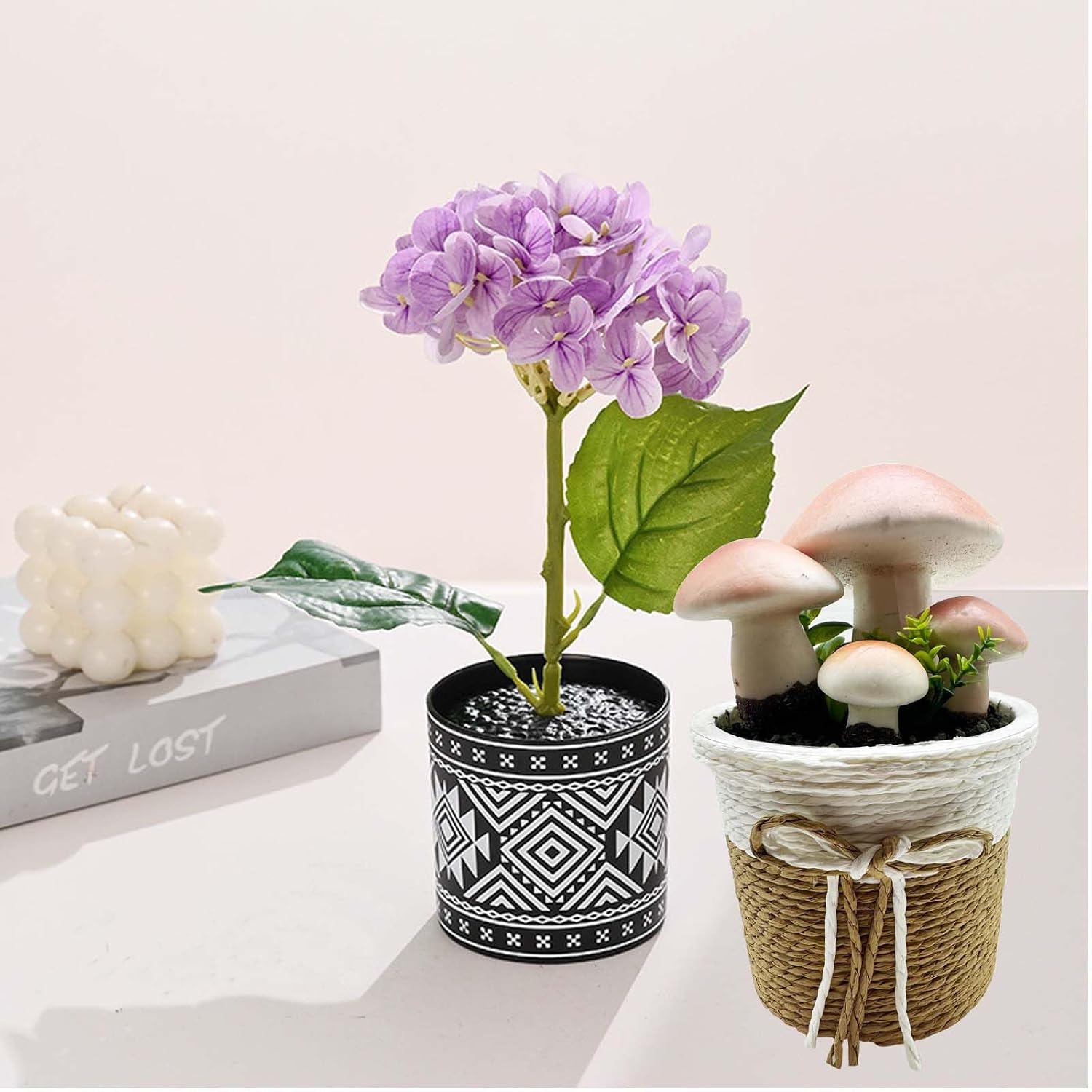 Faux Mushroom in Pot Artificial Plant Fake Mushroom Potted Plant / Grey / Set of 2