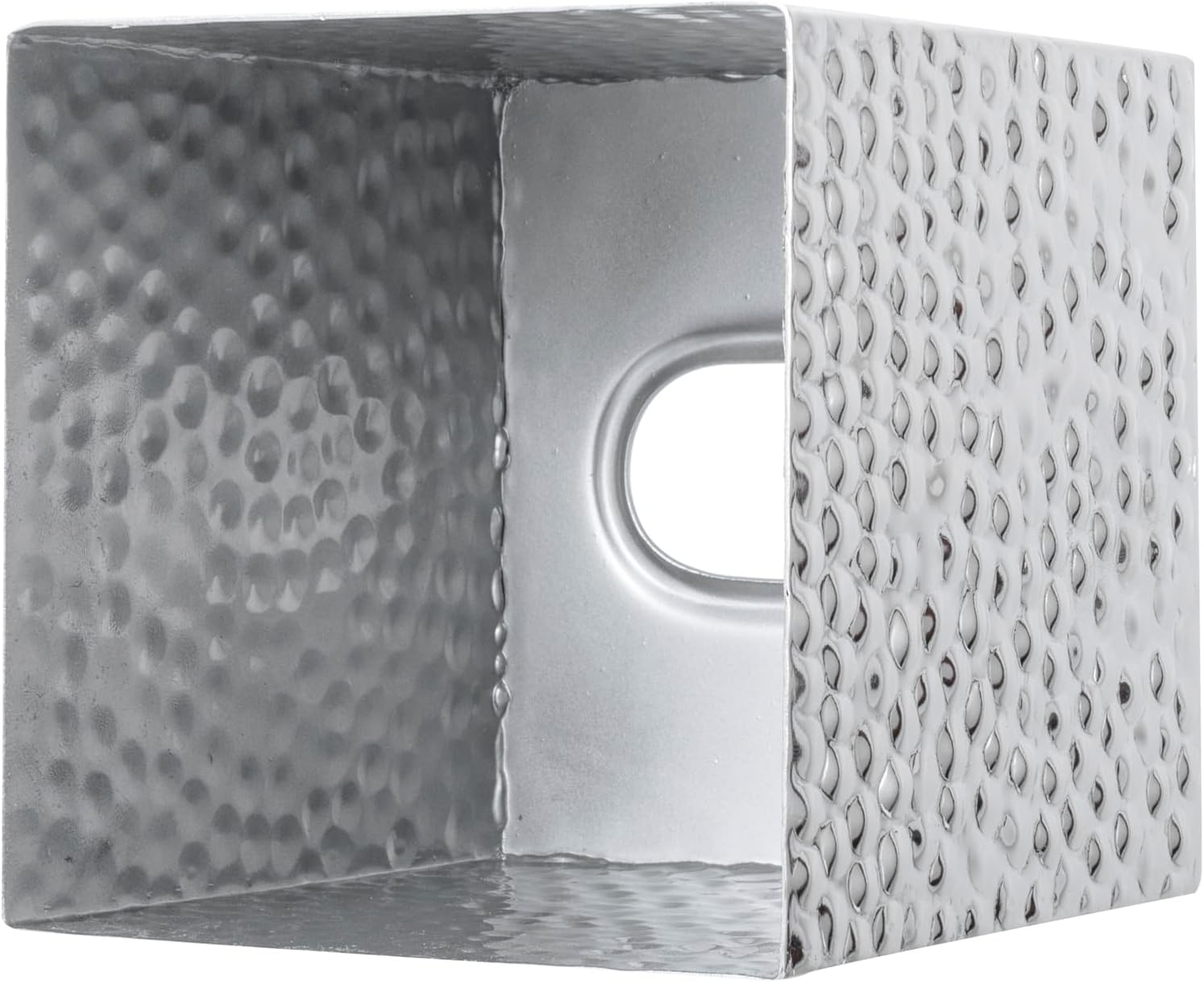 Modern Hammered Tone Metal Cube Facial Tissue Box Cover / Silver