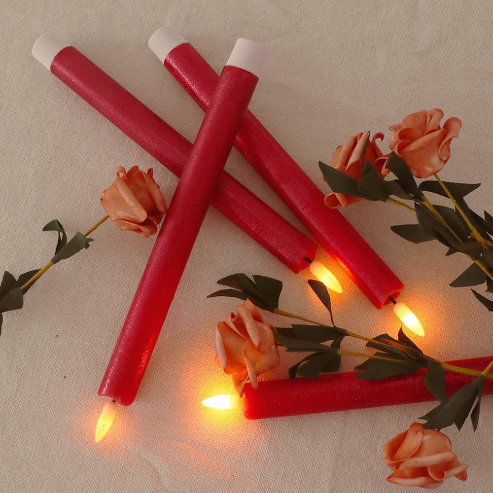 Christmas Red Flameless Taper Candles Flickering with 6H Timer | LED Taper Candles, Flameless Candlesticks, Battery