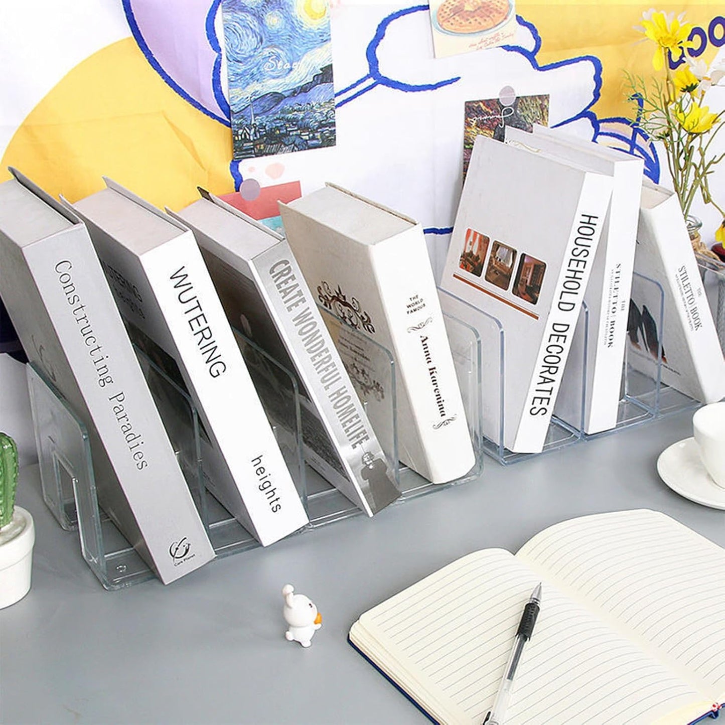 2PCS Acrylic File Organizer for Desk, Desktop Document/Mail Organizer, 4 Compartments Plastics Invisible Bookshelf
