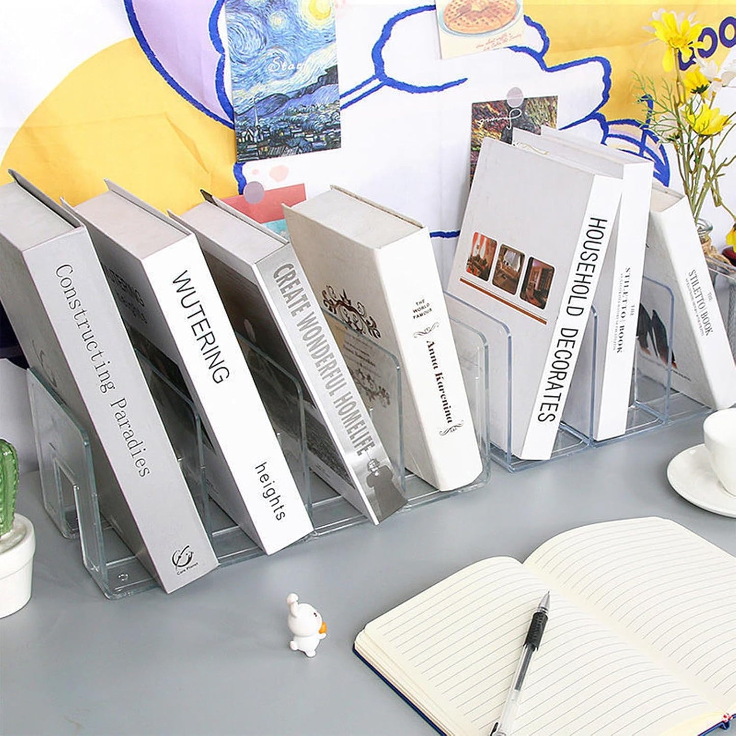 2PCS Acrylic File Organizer for Desk, Desktop Document/Mail Organizer, 4 Compartments Plastics Invisible Bookshelf