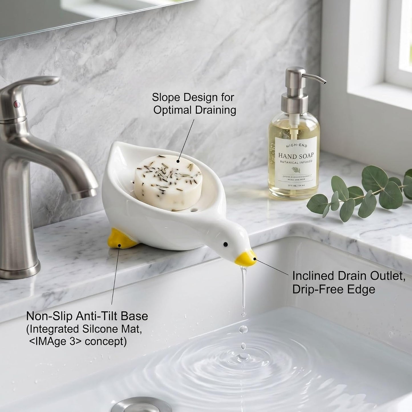 Self-Draining Soap Holder for Sink and Shower