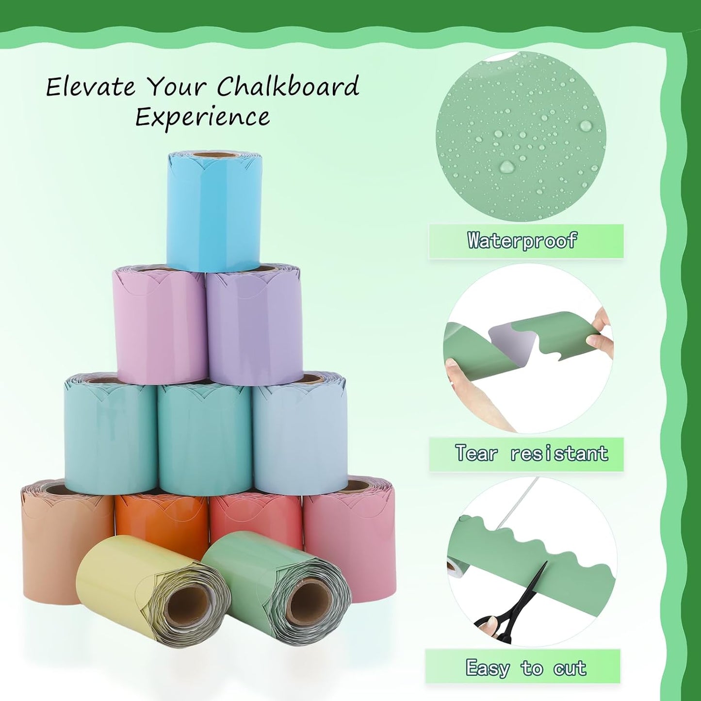 12 Rolls Scalloped Classroom Borders / Macaron Colors