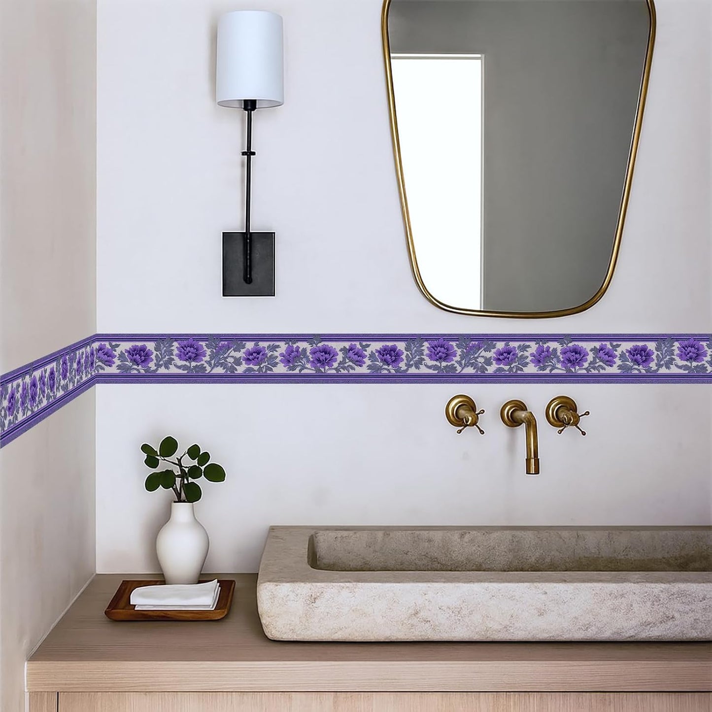 Purple Floral Wallpaper Border Peel and Stick Wall Border Self Adhesive / Purple Floral#2 / 196 x 4