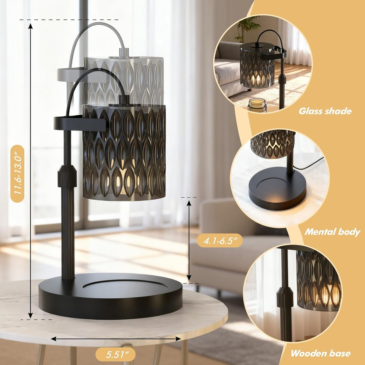 Candle Warmer Lamp, Timer & 4-Level Dimmer, Modern Decor | Flameless Electric Wax Warmer for Jar Candles, Includes 2