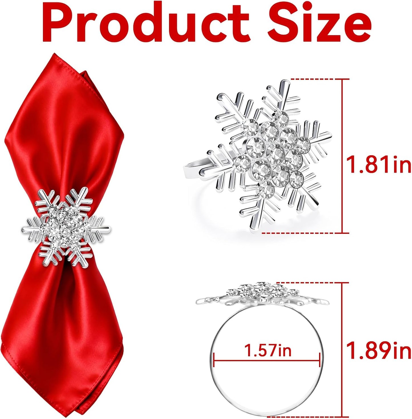 Christmas Silver Snowflake Napkin Rings Set of 12, Napkins Ring for Dinning Table - Rustic Dinner Tables Decoration for