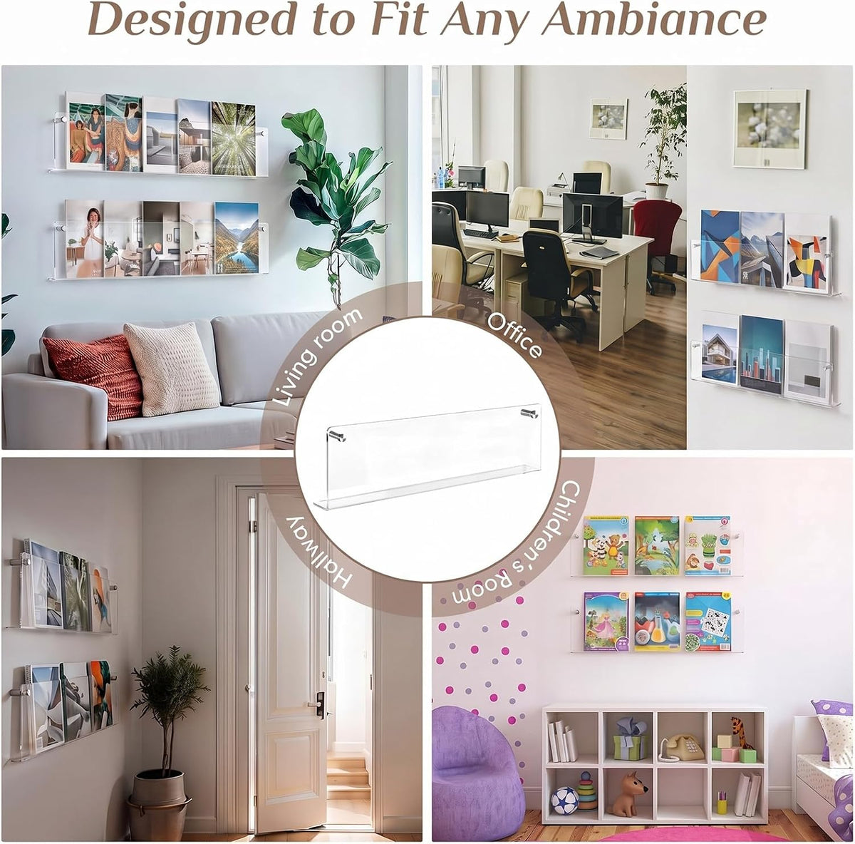 6 Pack Clear Acrylic Magazine Holder Brochure Holder Wall Mount Hanging Bookshelf Literature Storage Rack for Document