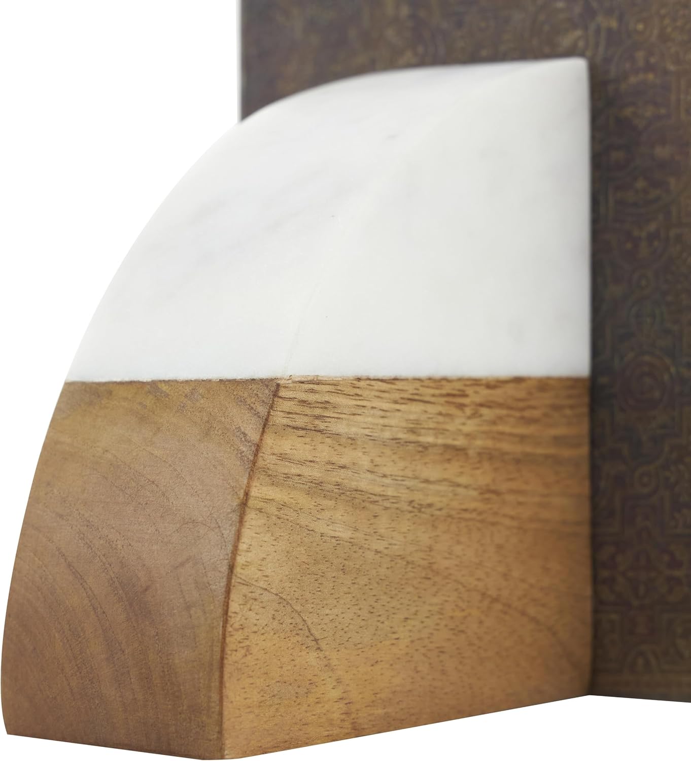 Mango Wood Geometric Decorative Bookends Arched 5 lbs Non Skid / 5"w, 5"H / White / Set of 2