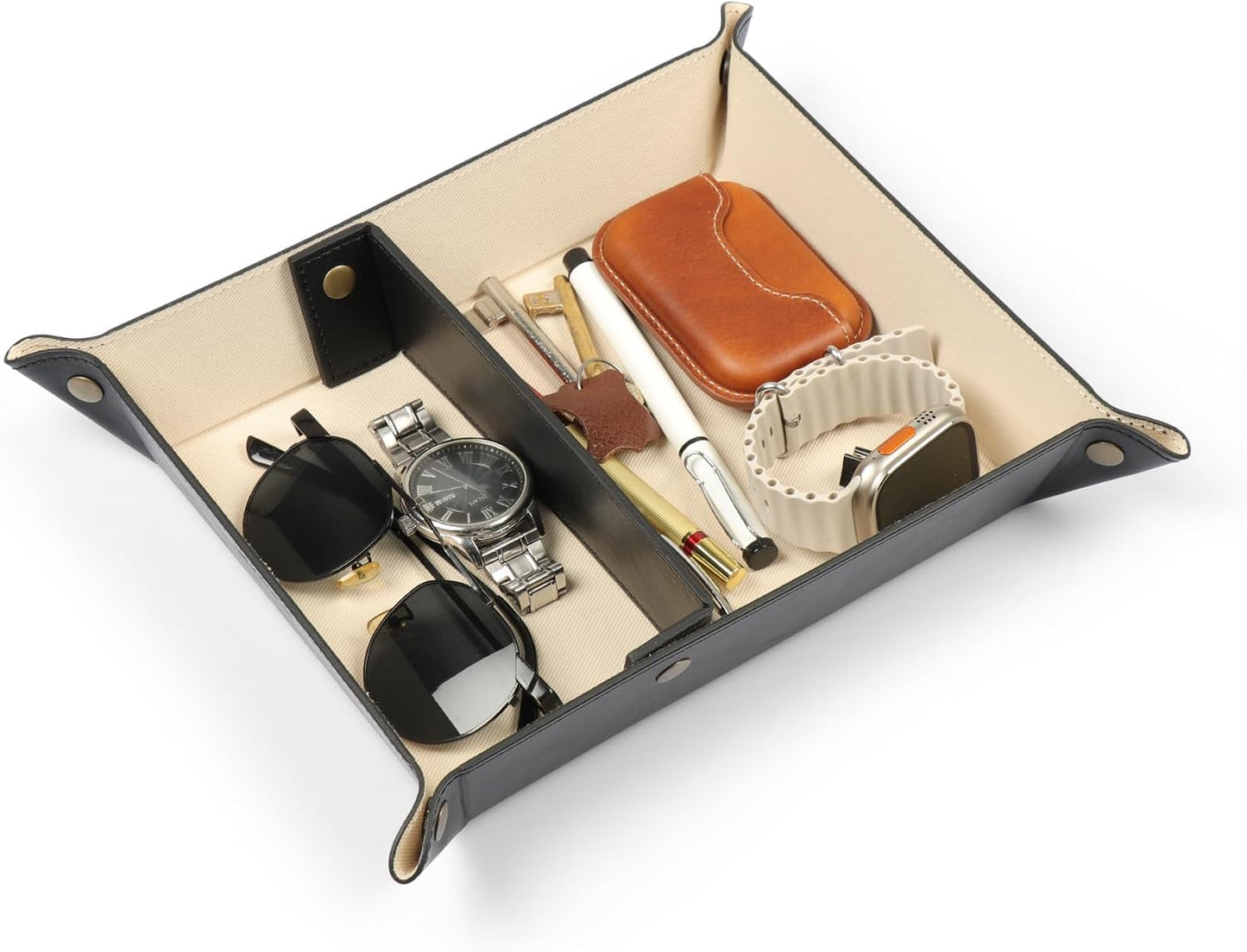 Londo Leather Tray Organizer - Practical Lightweight Water Resistant Computer Table Desk Storage Box for Wallets