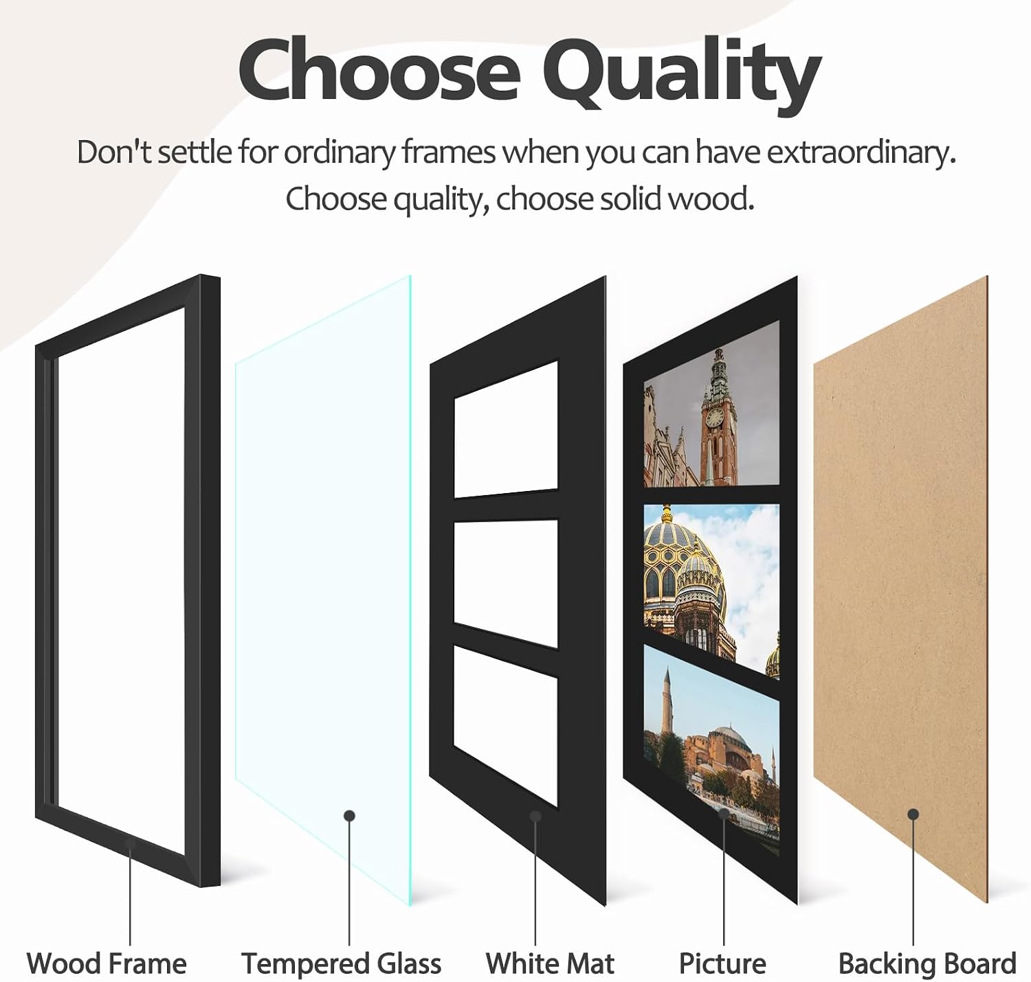 Golden State Art 9x18 Black Wood Frame - for Three 5x7 Pictures, 3 Pack | Black Mat,Matted to 3 5x7 Picture,Solid Wood