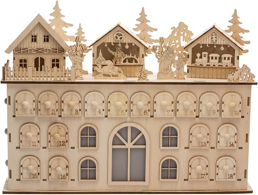 Kurt Adler LED Wooden Advent Calendar Decoration, 13-Inch