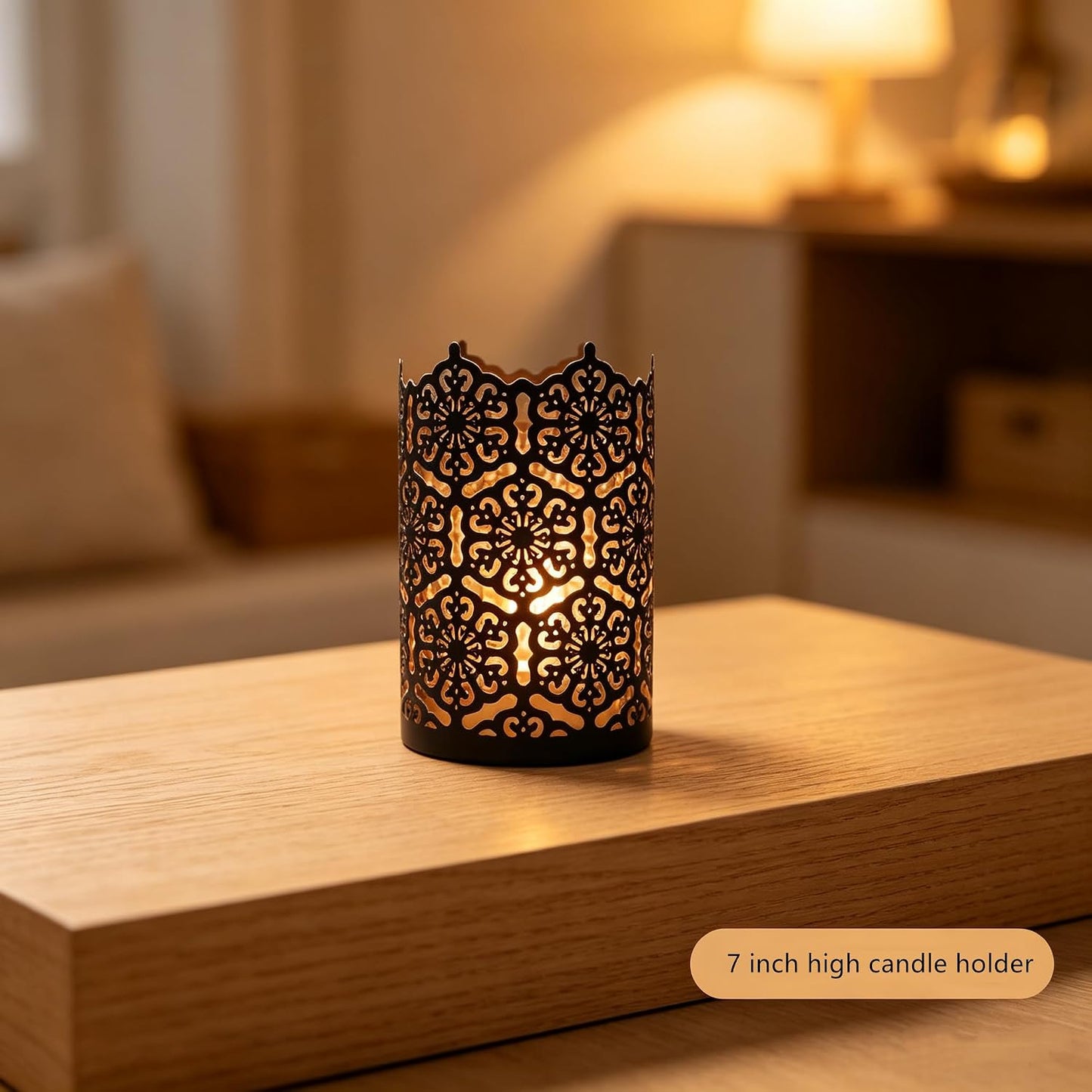 Hosley's Set of 2 Flower 7" High Cut Bronze Candle Holder & Lantern. Ideal for Use with Hosley Highly Scented Candles