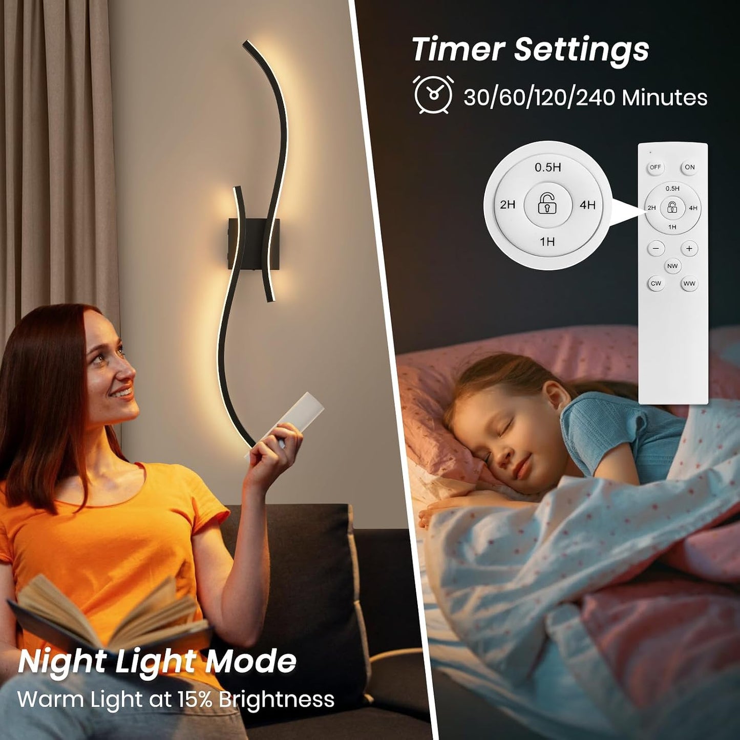 Battery Operated Wall Sconce Set of 2, 18000mAh Black Rechargeable Wall Lights with Remote Control,3000K-6000K Dimmable