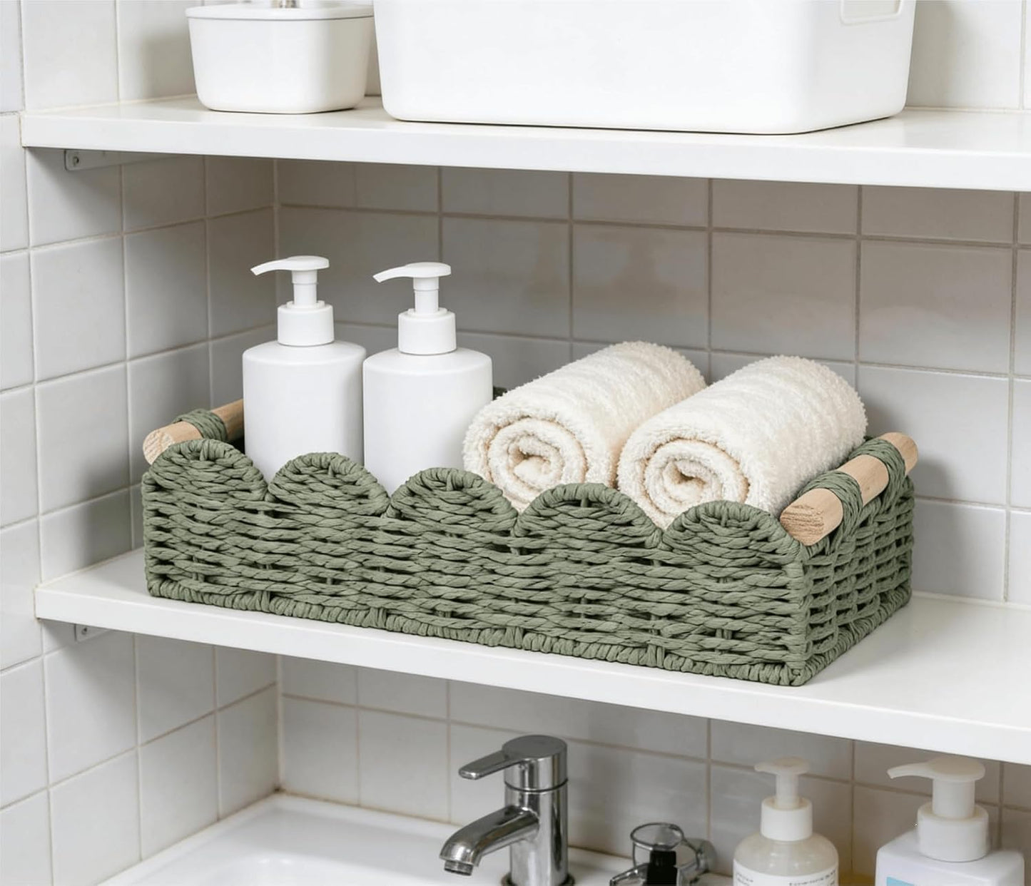 Small Wicker Toilet Tank Top Decorative Baskets for Countertop / Green / 12.99 x 6.3 x 3.15 / S - In