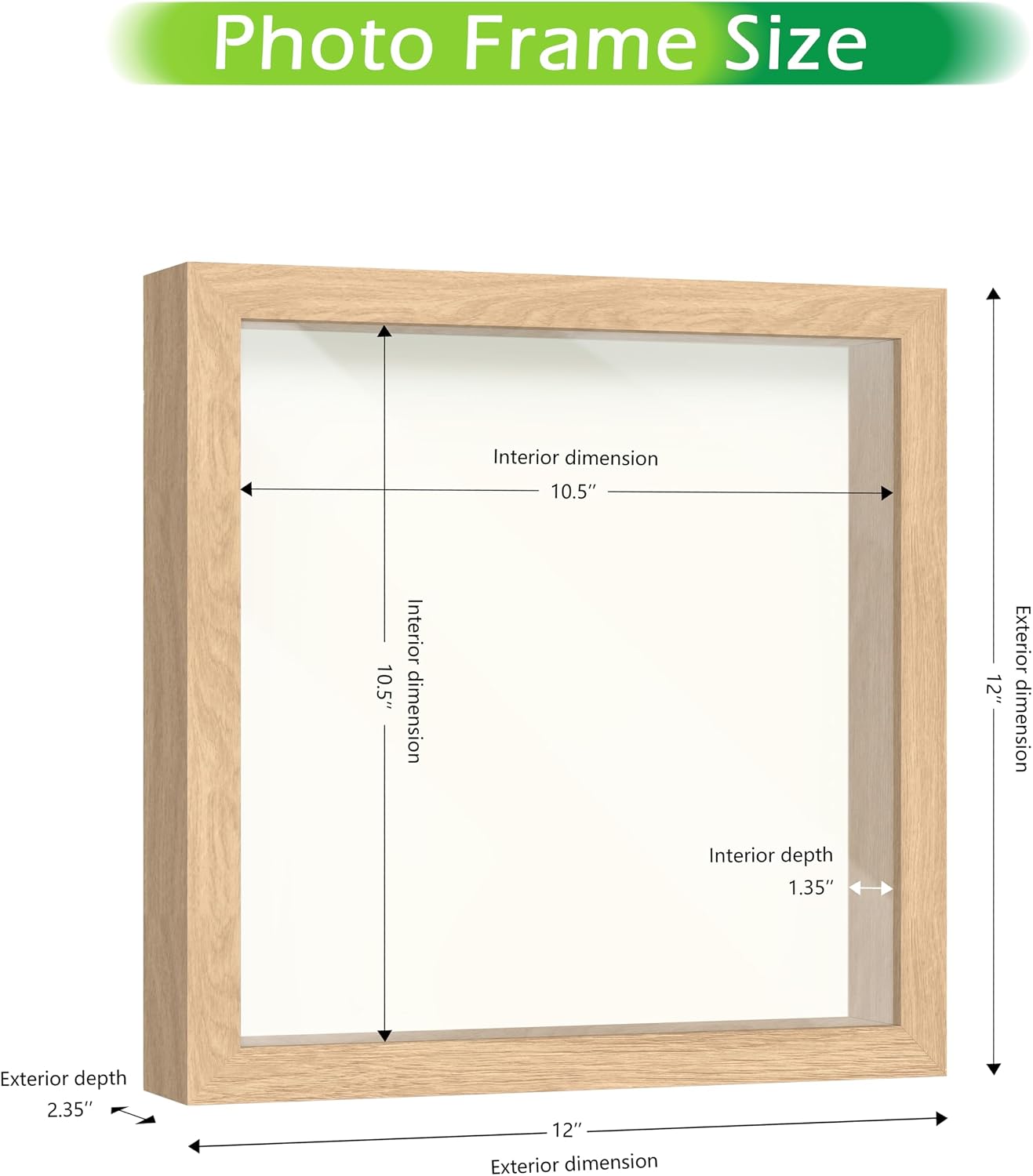 FrameWorks 11” x 11” Natural Oak Wooden Shadow Box Frame – Display Case with Soft Felt Back, Memory Box with Tempered