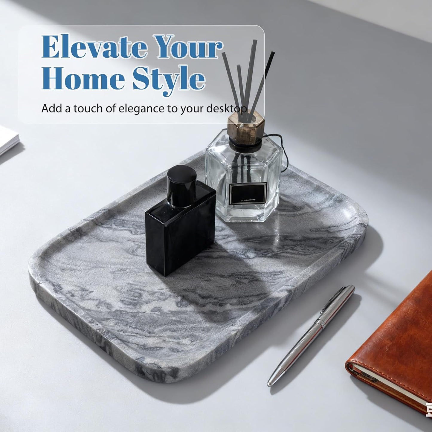 Marble Tray / Natural Marble Vanity Tray for Countertop Bathroom Kitchen Dresser / Gray / 12 x 8