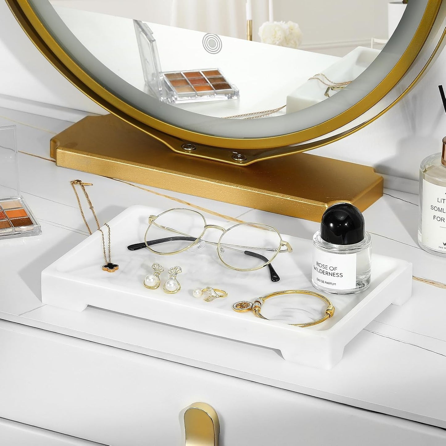 Resin Vanity Tray / B - White Marble / Medium / 10.03 x 5.9