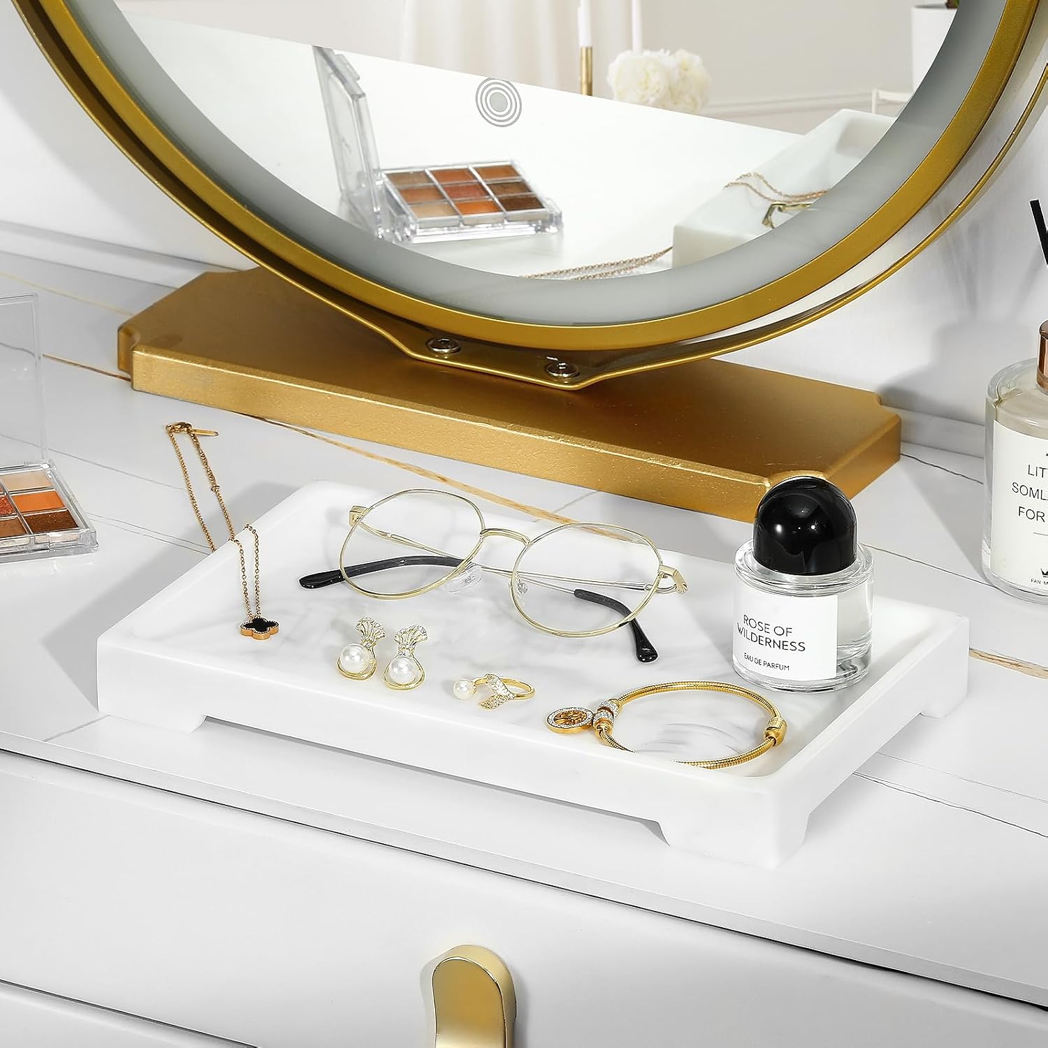 Resin Vanity Tray / B - White Marble / Medium / 10.03 x 5.9