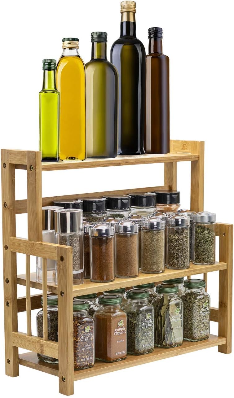 Sorbus Kitchen Countertop Organizer, 3-Tier Bamboo Storage Shelf Rack | Wooden counter display for spices, soap, skin