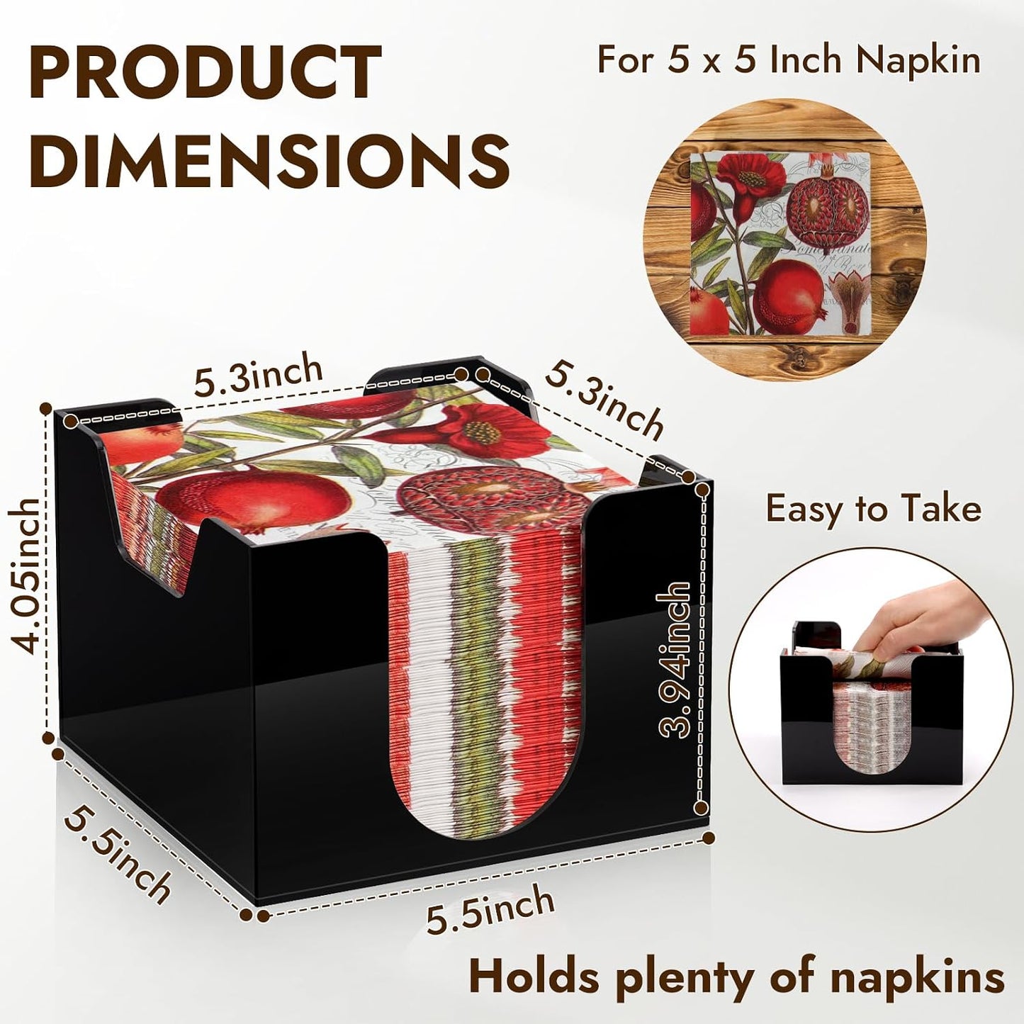 Acrylic Cocktail Napkin Holder Deep for Napkin Bar Napkin Holder Caddy Square Paper / Black / 5 x 5
