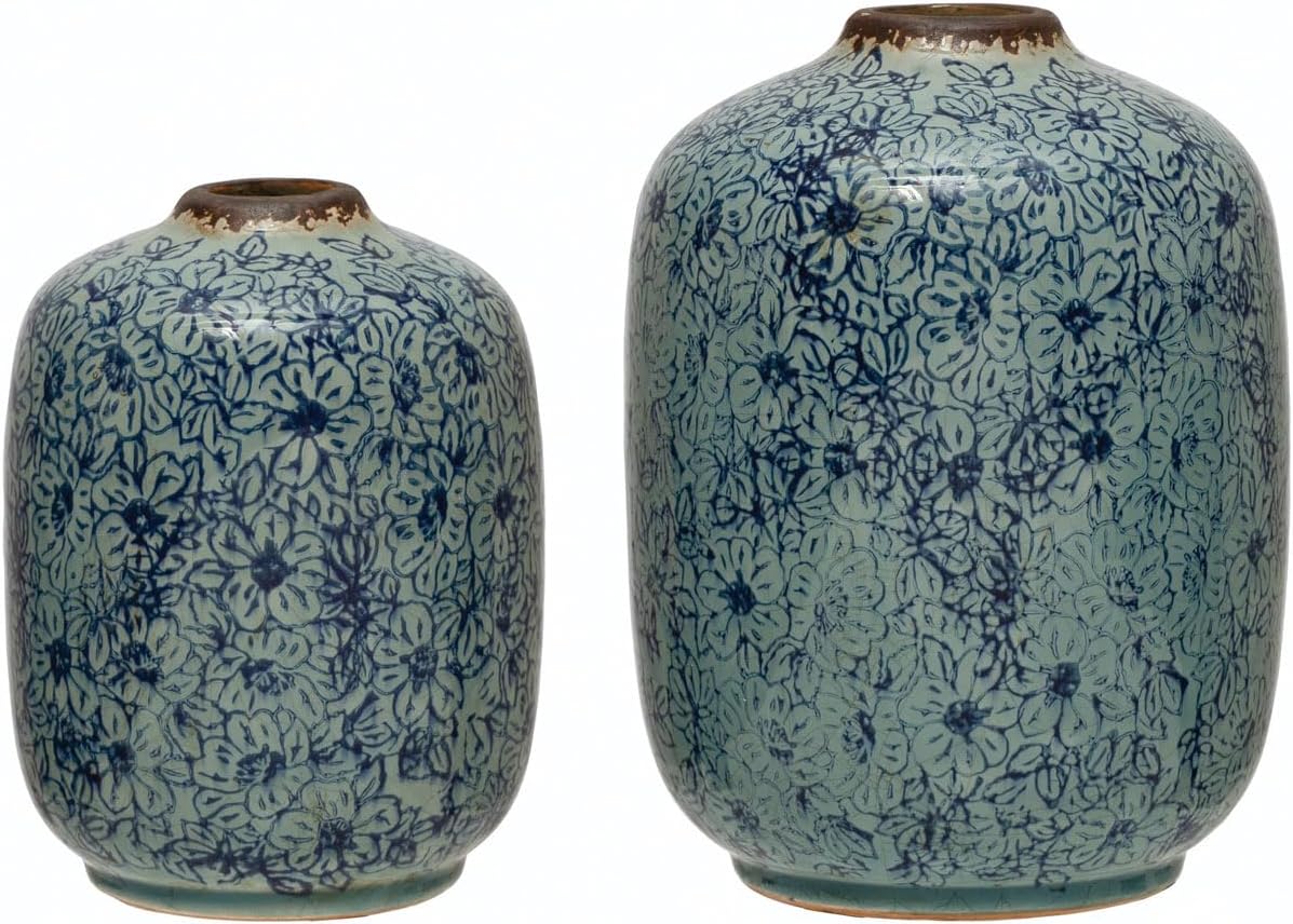 Decorative Round Terra-Cotta Vase / Blue
