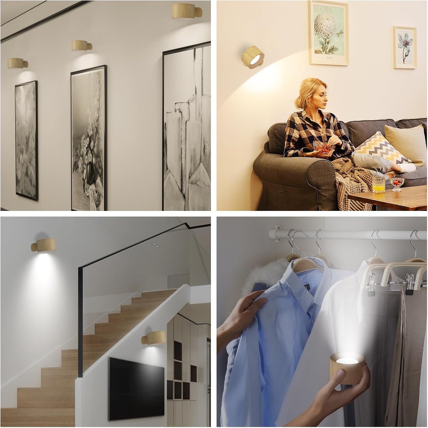 AKSDA Rechargeable Wall Sconce, Battery Operated LED Reading Light with 360-Degree Rotation Magnetic Mounting, Dimmable