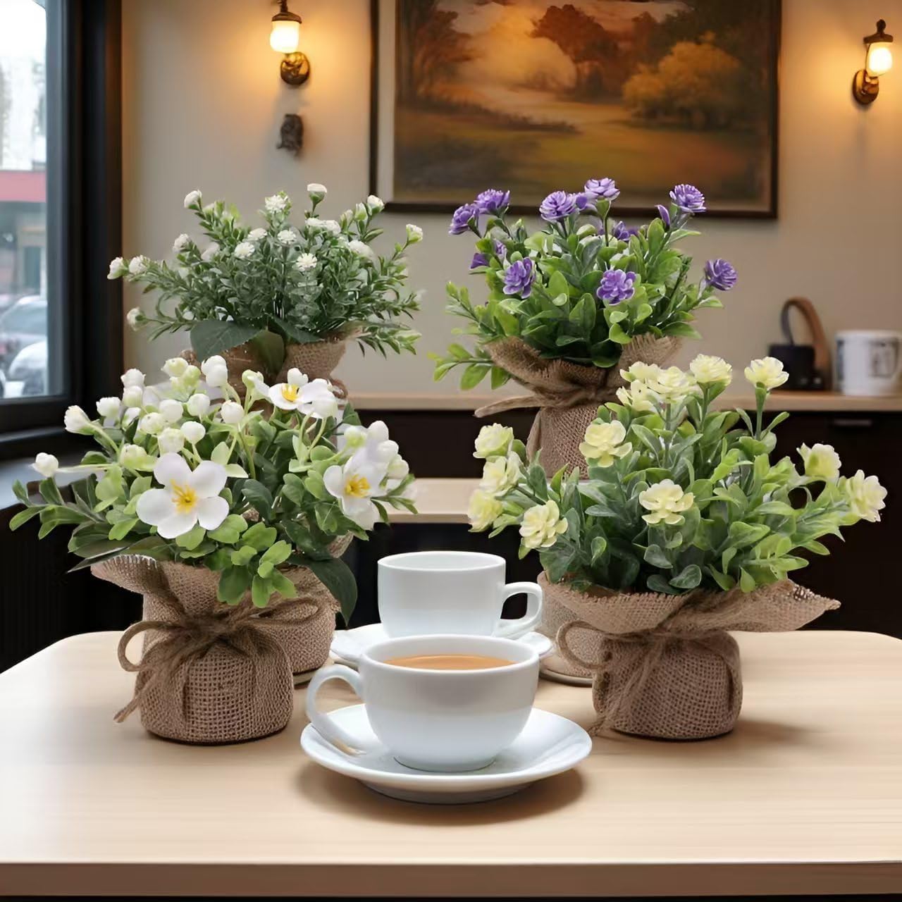 Mini Artificial Flowers Potted Plants / Set of 4