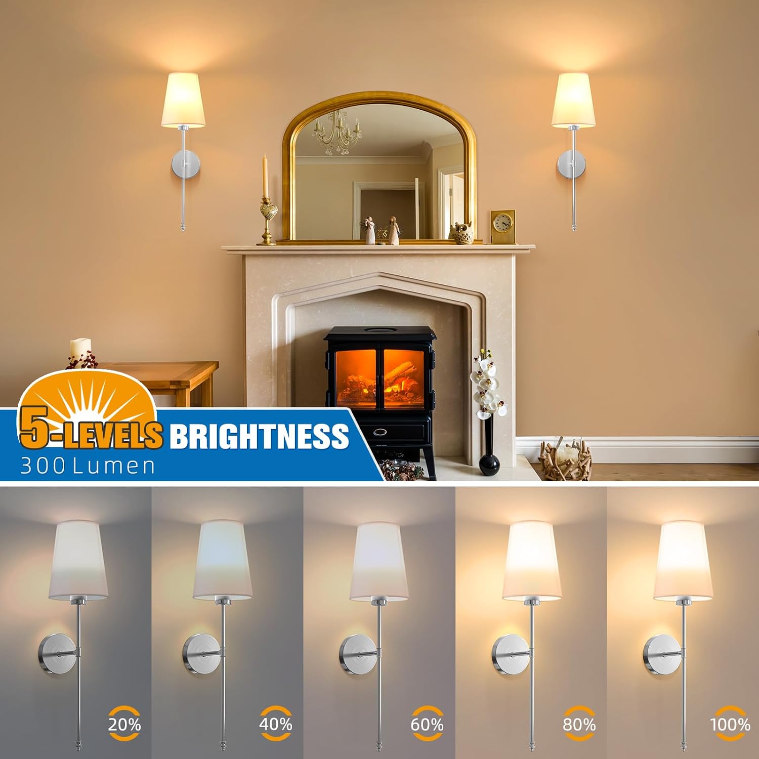 25.4 inch Brushed Nickel Battery Operated Wall Sconce Set of 2,Rechargeable Wall Lights with Dimmable Detachable Bulbs