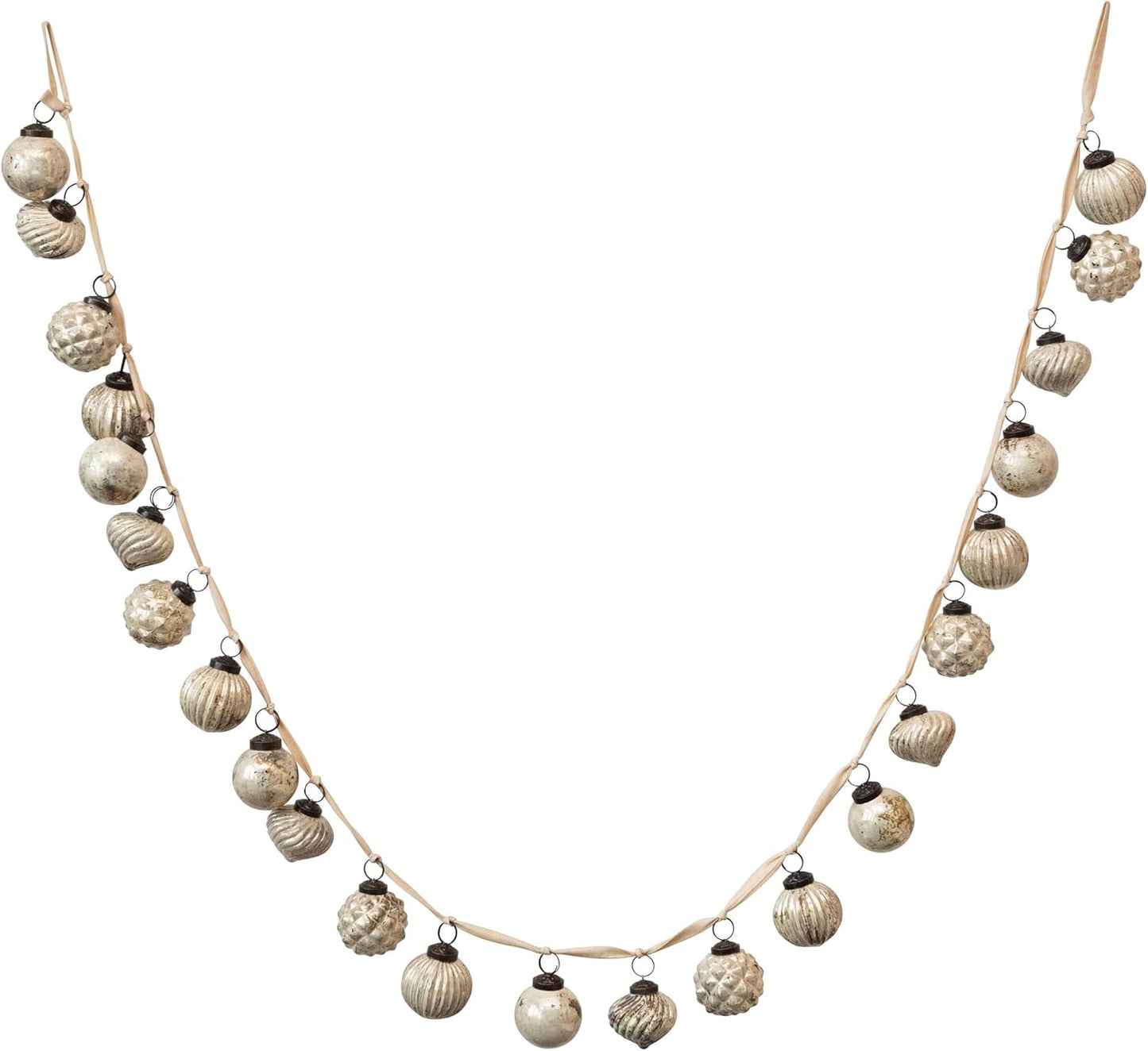 Creative Co-Op Embossed Mercury Glass Ball Ornament Garland, Distressed Matte Cream