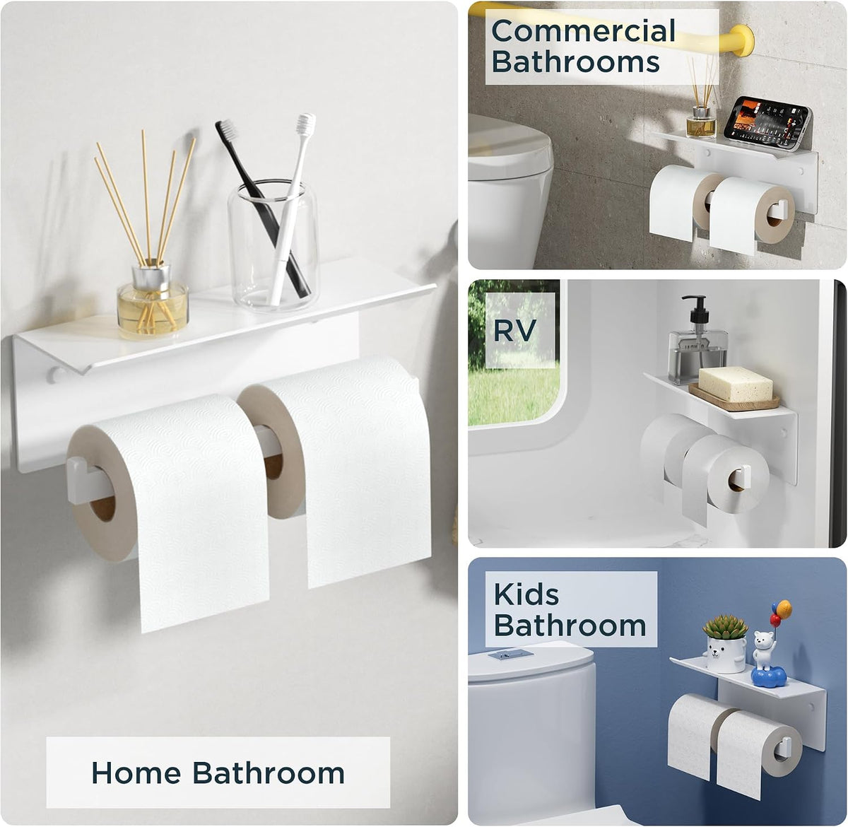FORIOUS Toilet Paper Holder with Shelf, Commercial Toilet Paper Dispenser | White| SUS304 Stainless Steel Wall Mount