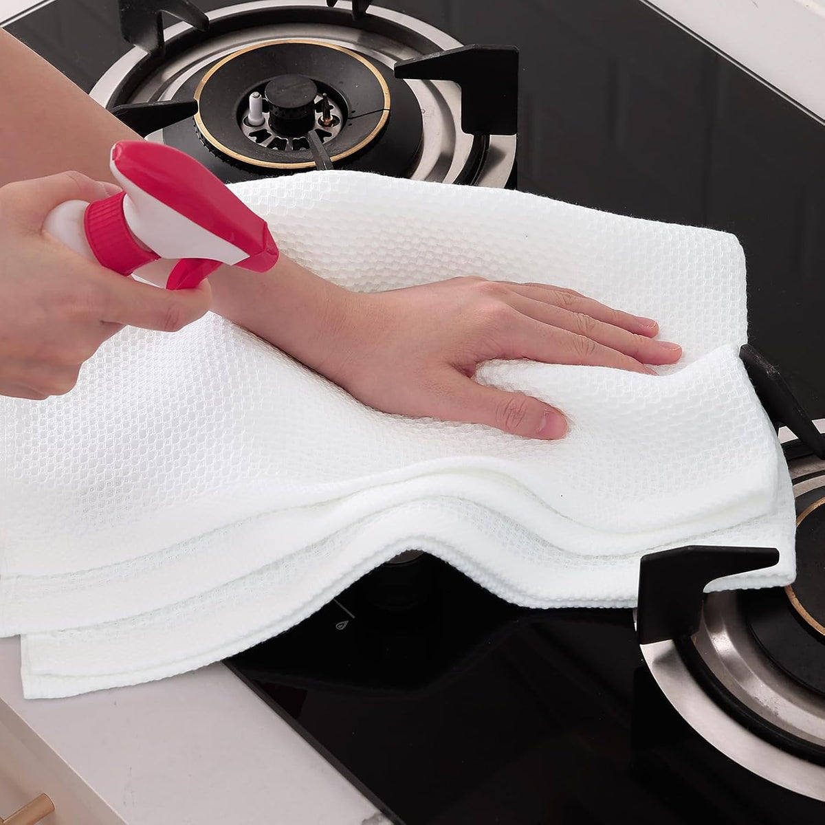 Homaxy 100% Cotton Oversized Waffle Weave Kitchen Towels 8-Pack, White | 20 x 28 Inches, Ultra Soft Absorbent Dish