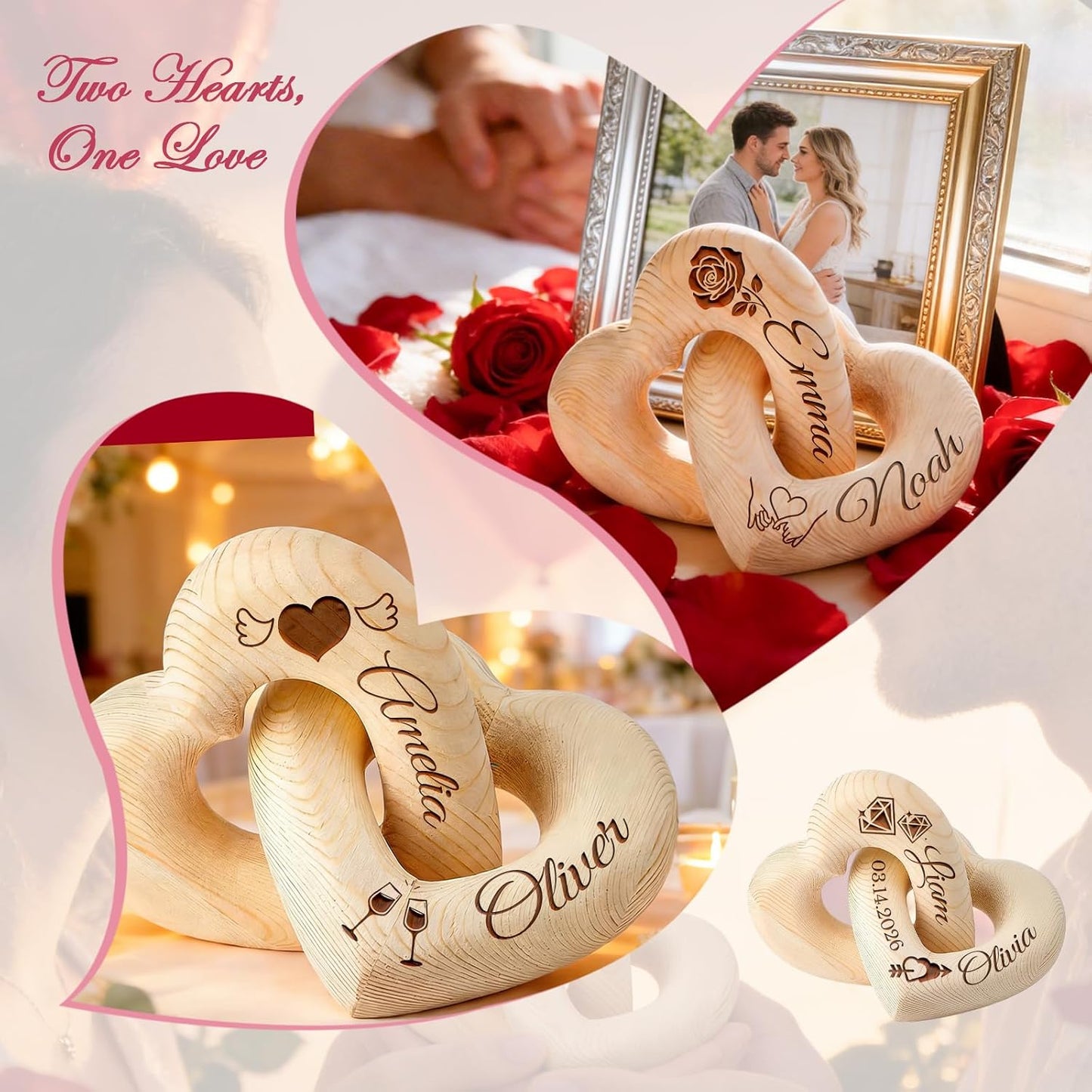 Romantic Wooden Knot / Personalized Interlocking Wooden Hearts
