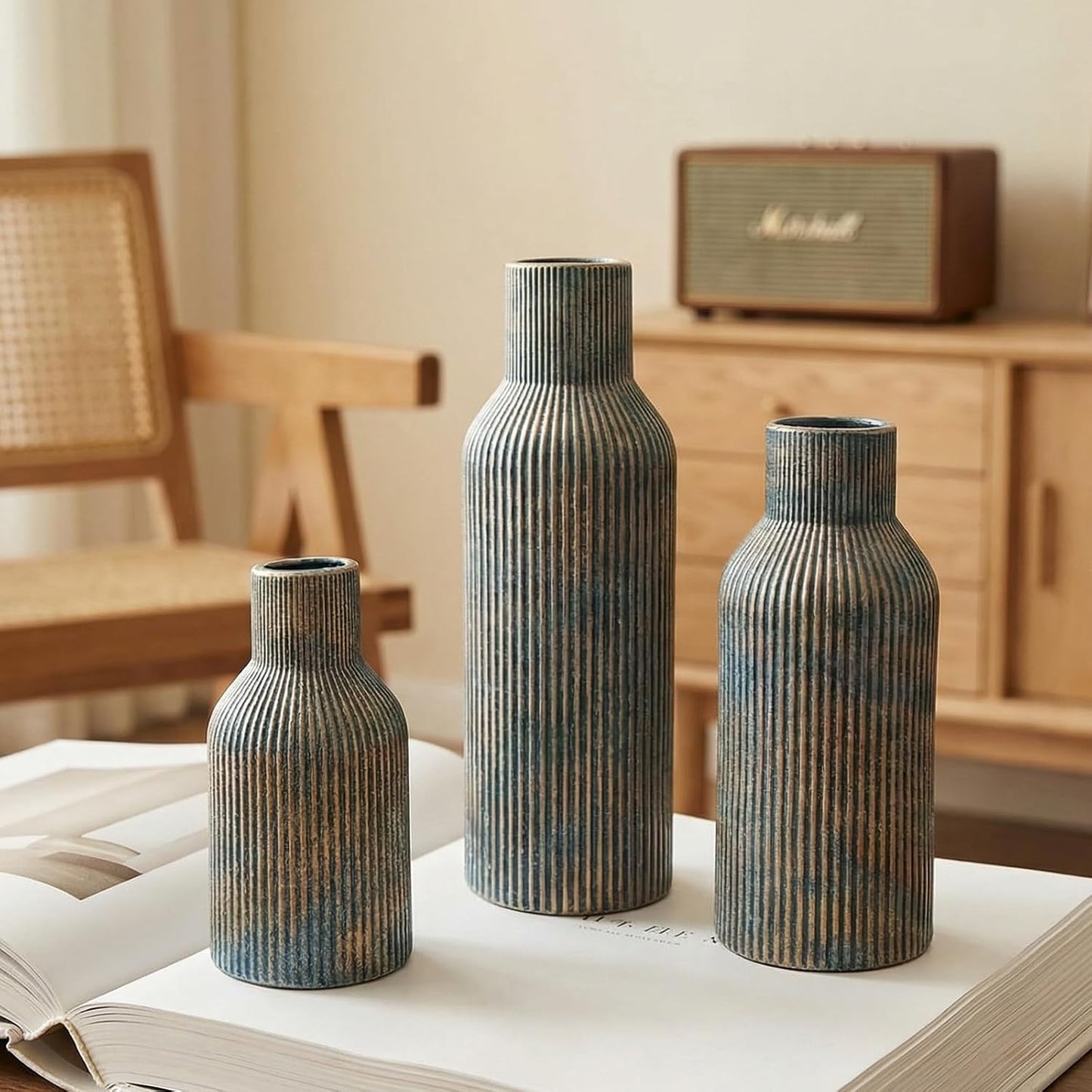 Ceramic Flower Vases / 3-piece-set / Vintage Blue / Set of 3