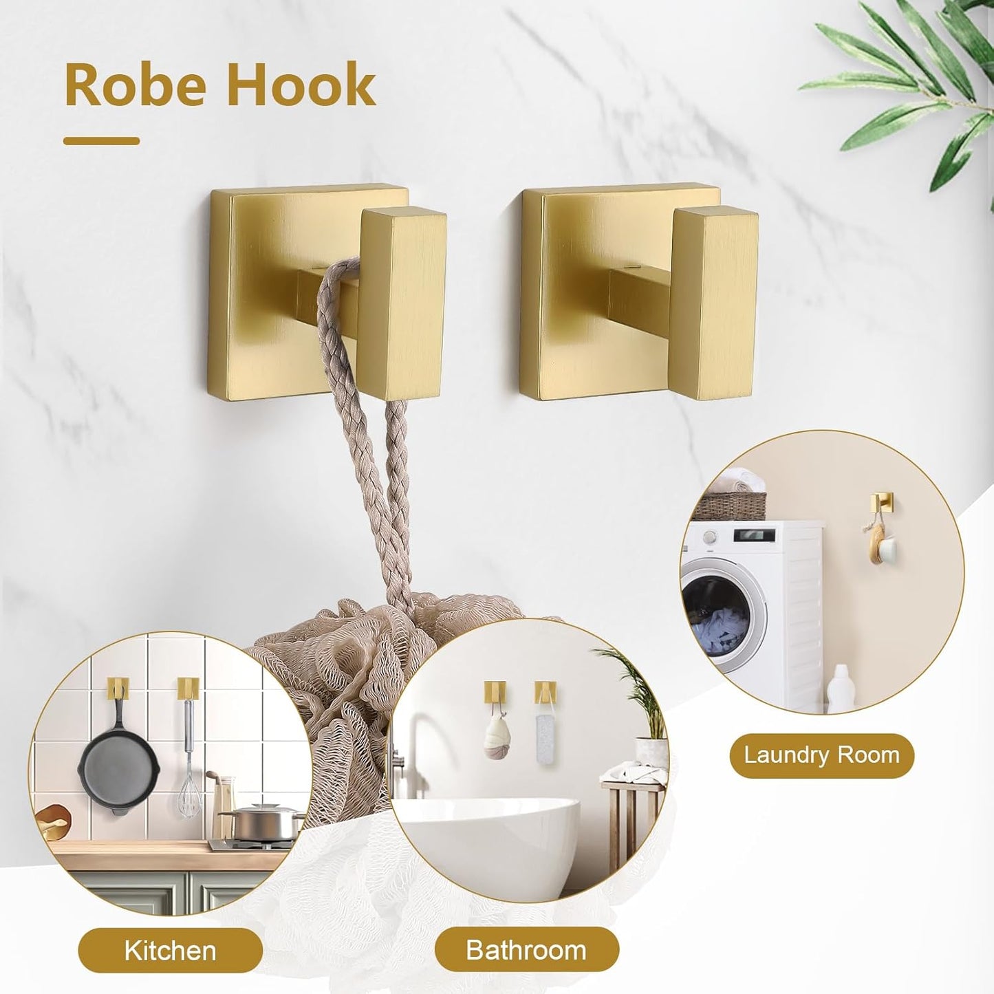 TQKAG 5-Pieces Brushed Gold Bathroom Hardware Accessories Set 23.6" SUS304 Stainless Steel Towel Bar Set Wall Mounted