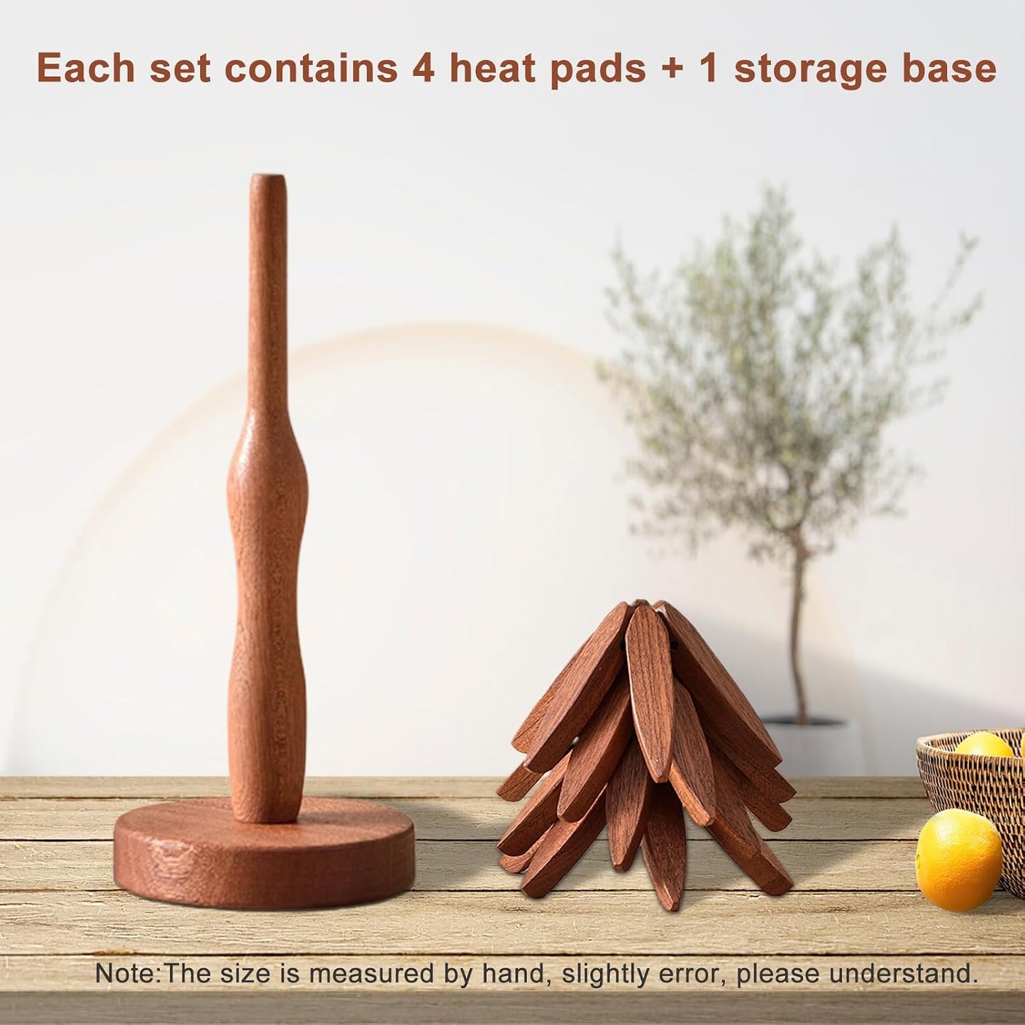 4 Wooden Trivets+1 Stand / Natural