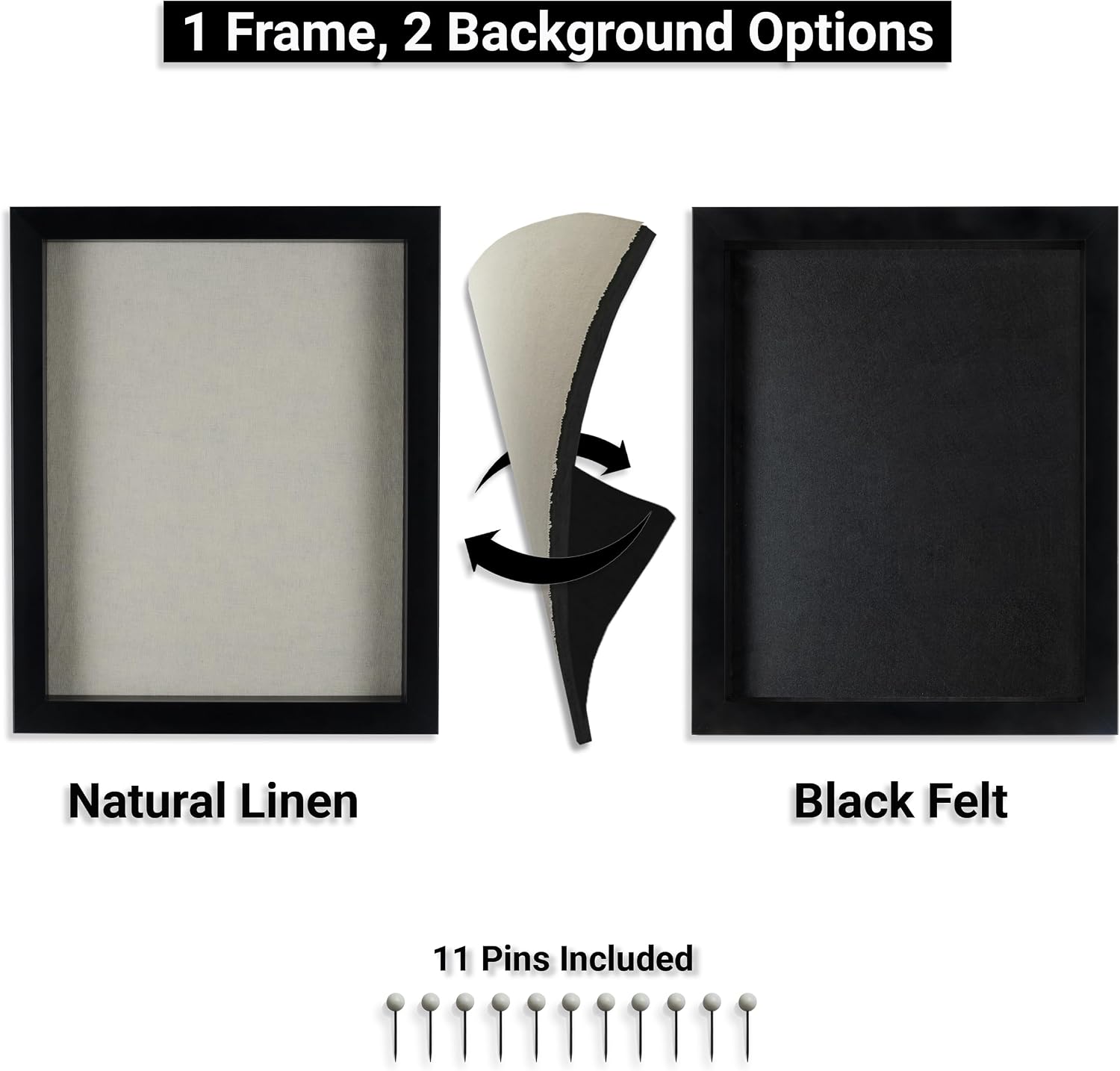 Large Shadow Box, Thick Black Frame | 2 Background Options, Black Felt or Natural Linen | 13x16 ext. Size, fit Photos