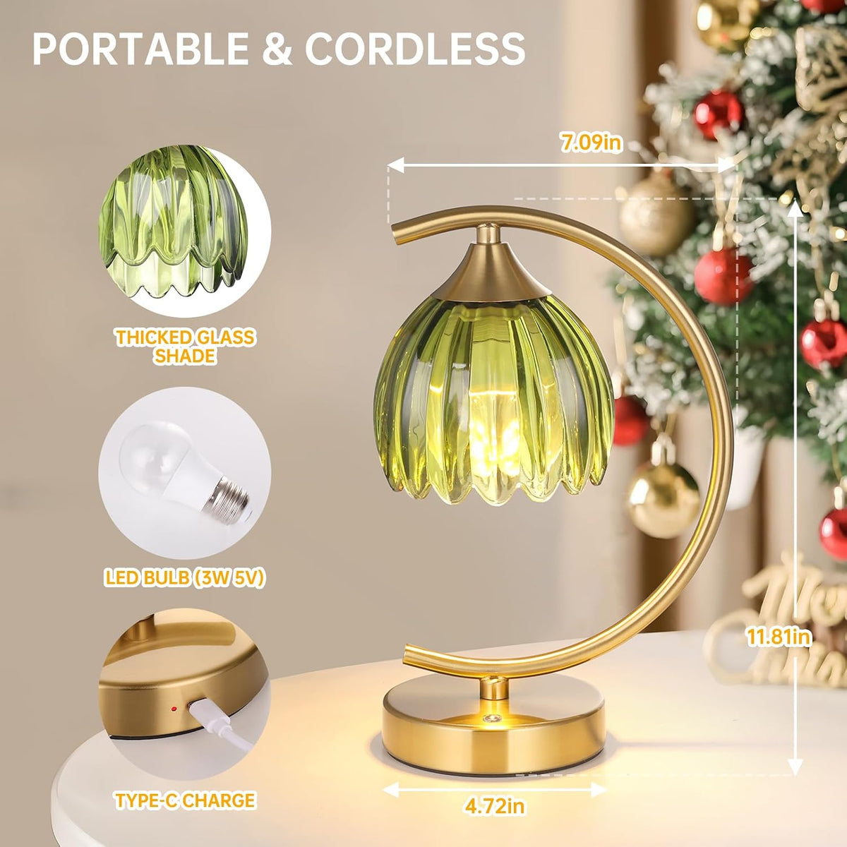 Shenmoyl Set of 2 Tulip Table Lamp, 5200mAh Cordless Touch Control Table Lamp with 3 Color Temps & Stepless Dimming
