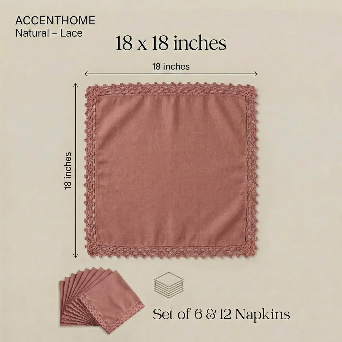 ACCENTHOME Blush Cloth Napkins Set of 12 18x18 inch Cotton Linen Dinner Napkins - Washable Soft Premium Hotel Quality