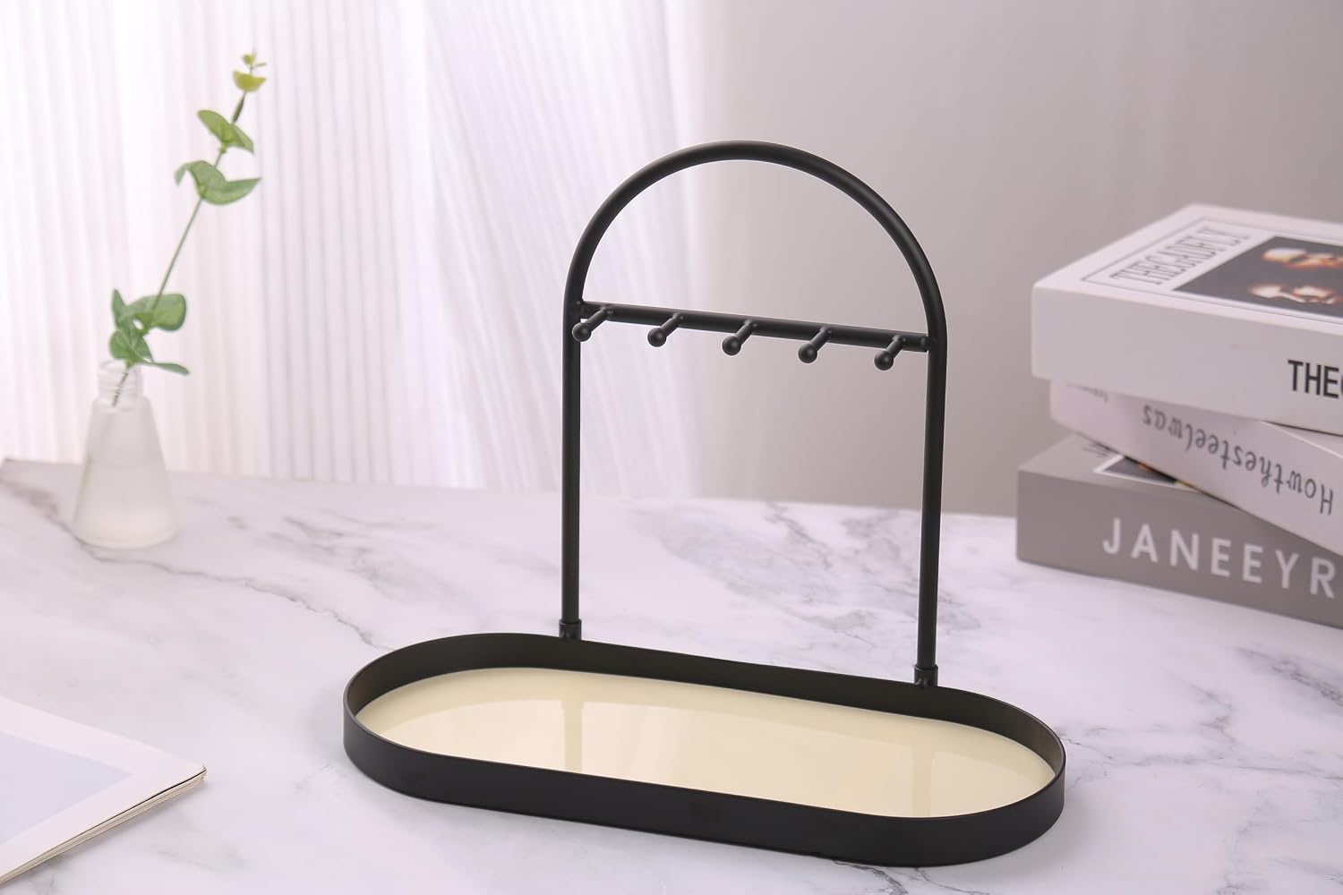 Metal Jewelry Organizer Stand & Key Holder Tray / Matt Creamy