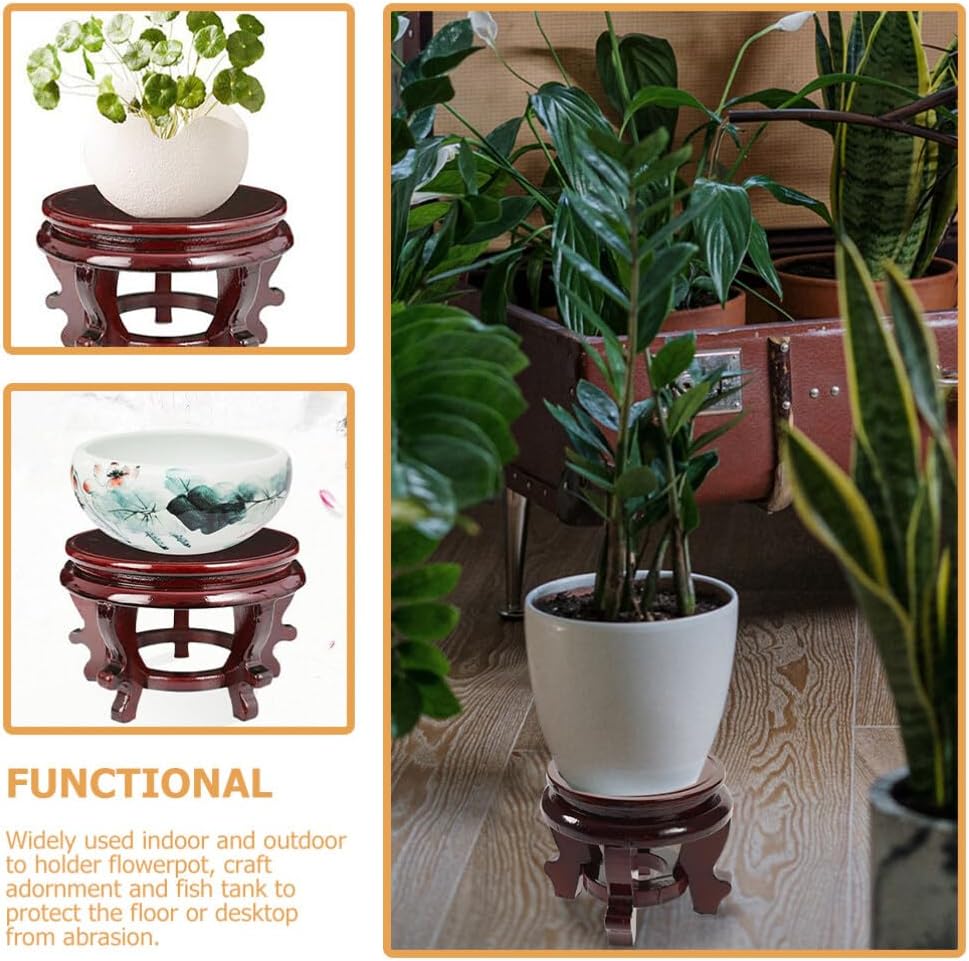 Wooden Plant Stand Indoor Flower Pot Holder Oriental Display Base / 0.77 Pounds / 6.3 Inch