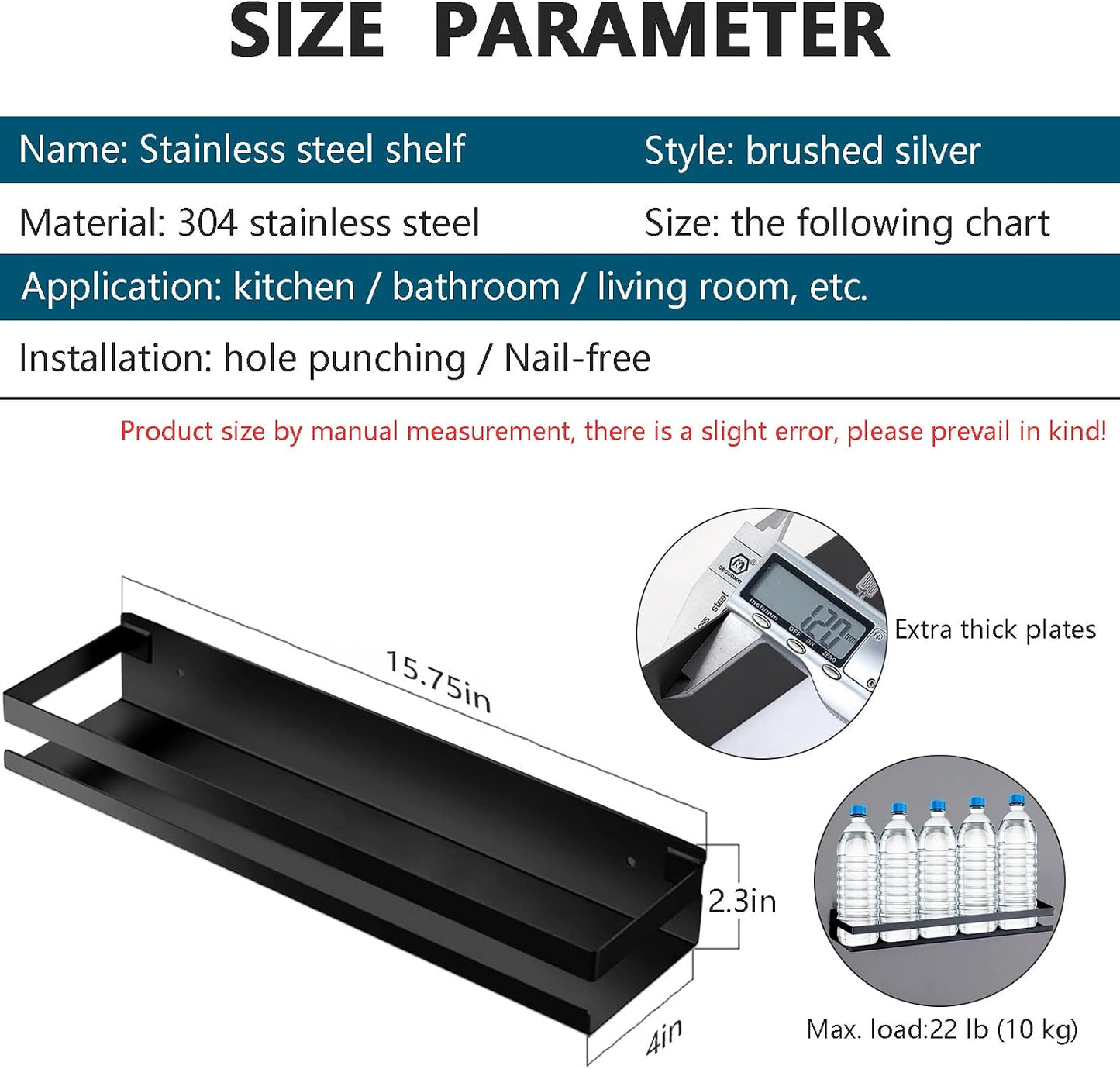 Rustproof Metal Storage Floating Shelves Wall Mounted Rectangular Shelf for Bedroom,Bathroom, Living Room, Kitchen, and
