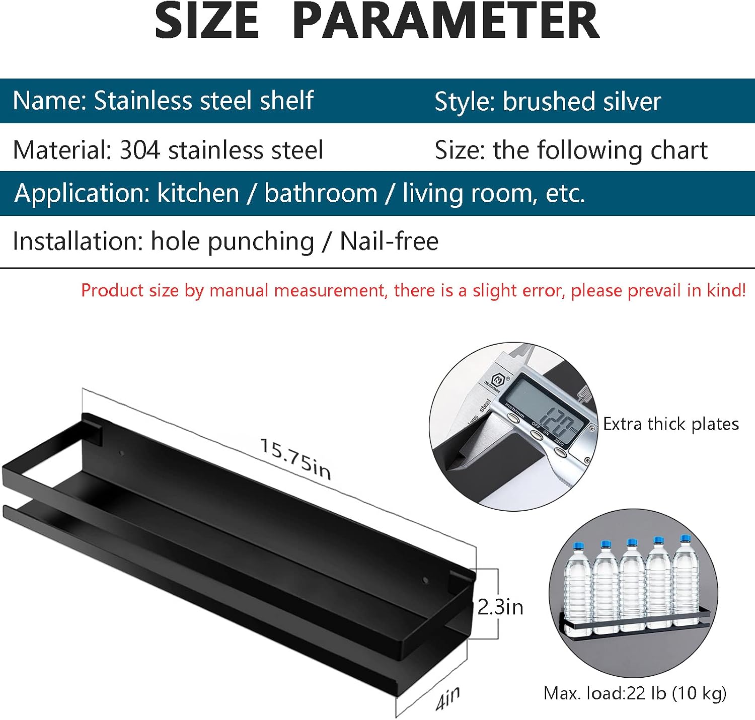 Rustproof Metal Storage Floating Shelves Wall Mounted Rectangular Shelf for Bedroom,Bathroom, Living Room, Kitchen, and