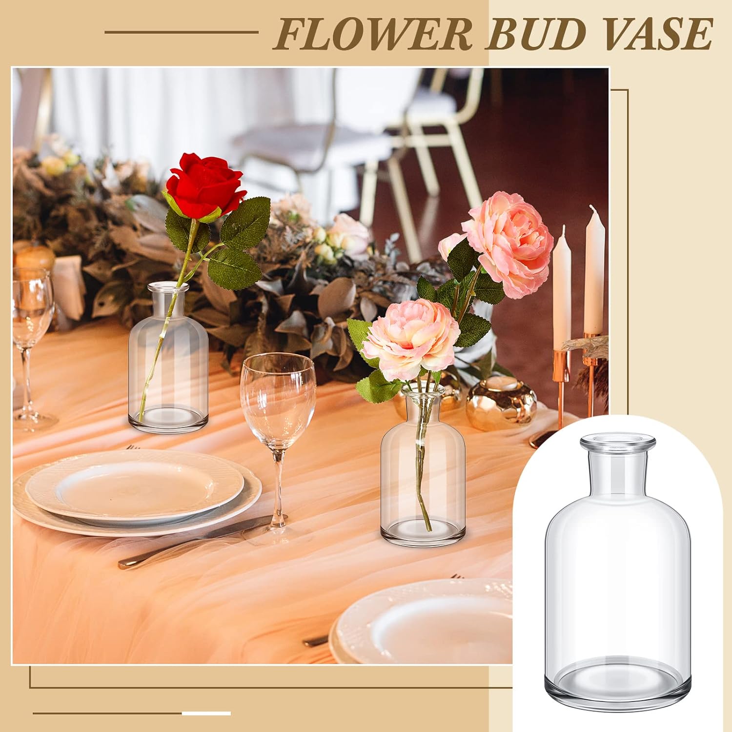 Small Glass Bud Vases Bulk Mini Flower Vases for Centerpieces / 4 Inches / Transparent / Set of 60