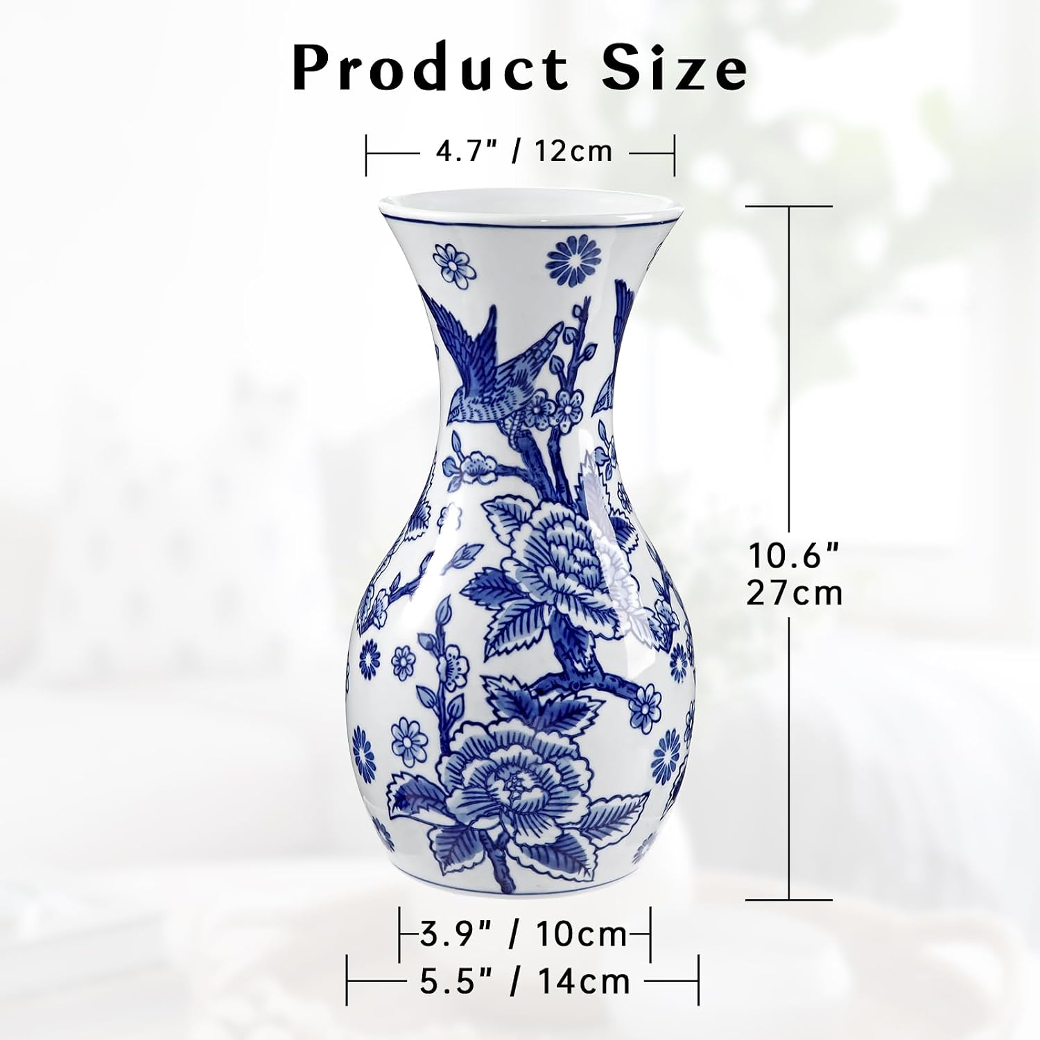 White Ceramic Vase / #birds & Floral Texture / Blue