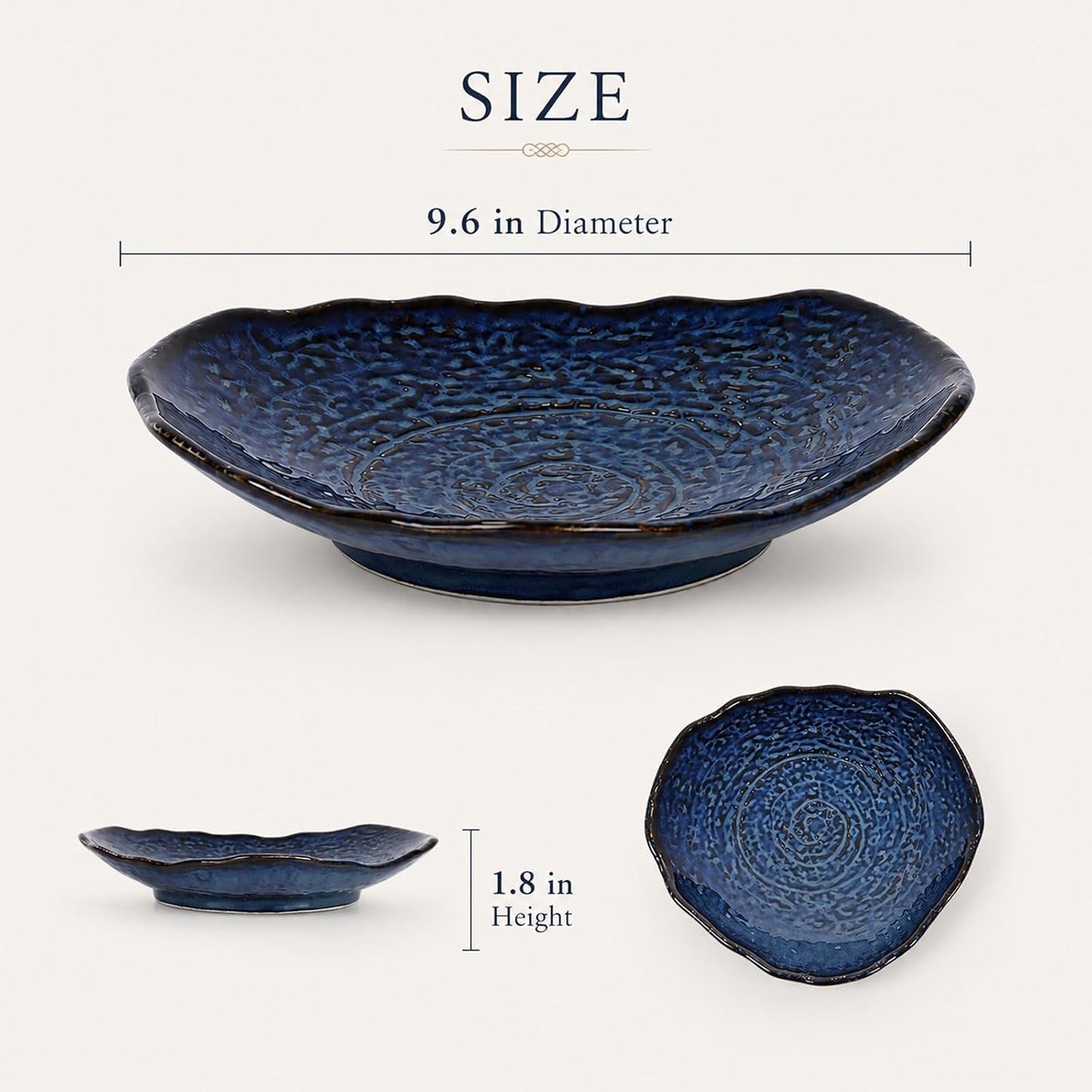 9.6" Blue Ceramic Fruit Bowl / Navy Blue / 9.6in