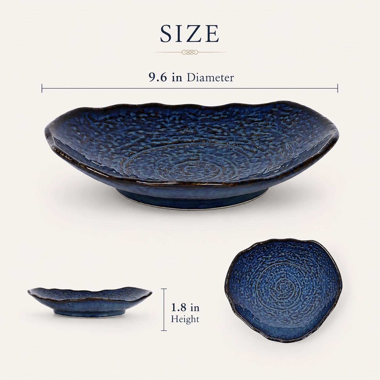 9.6" Blue Ceramic Fruit Bowl / Navy Blue / 9.6in